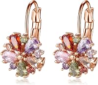 YOUFENG Huggie Hoop Stud Earrings for Women - 18K Rose Gold Plated Multicolored CZ Crystals, Hypoallergenic Fashion Jewelry Gift