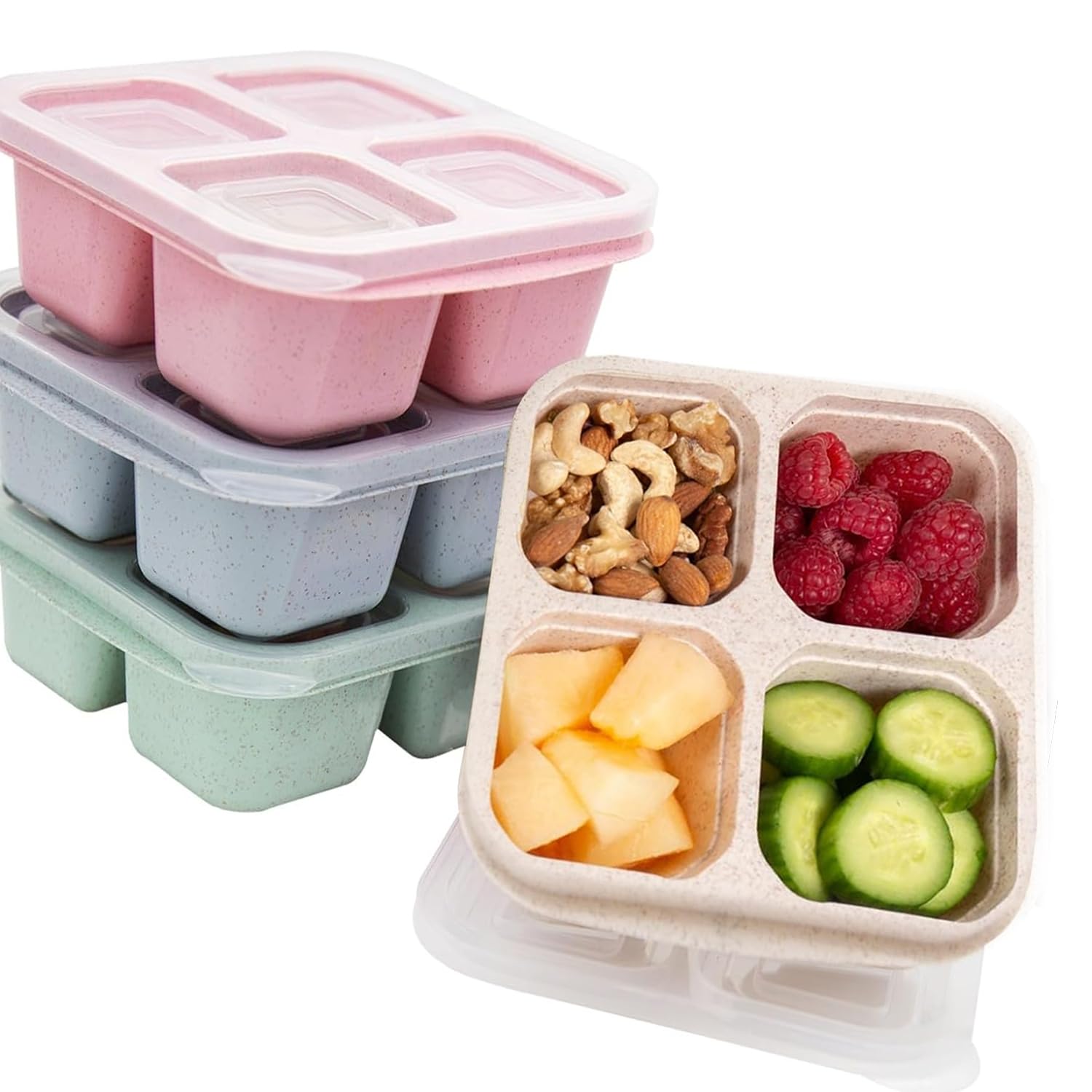 DOPKUSS 4 Pack Snack Containers with 4 Compartments Bento Snack Box