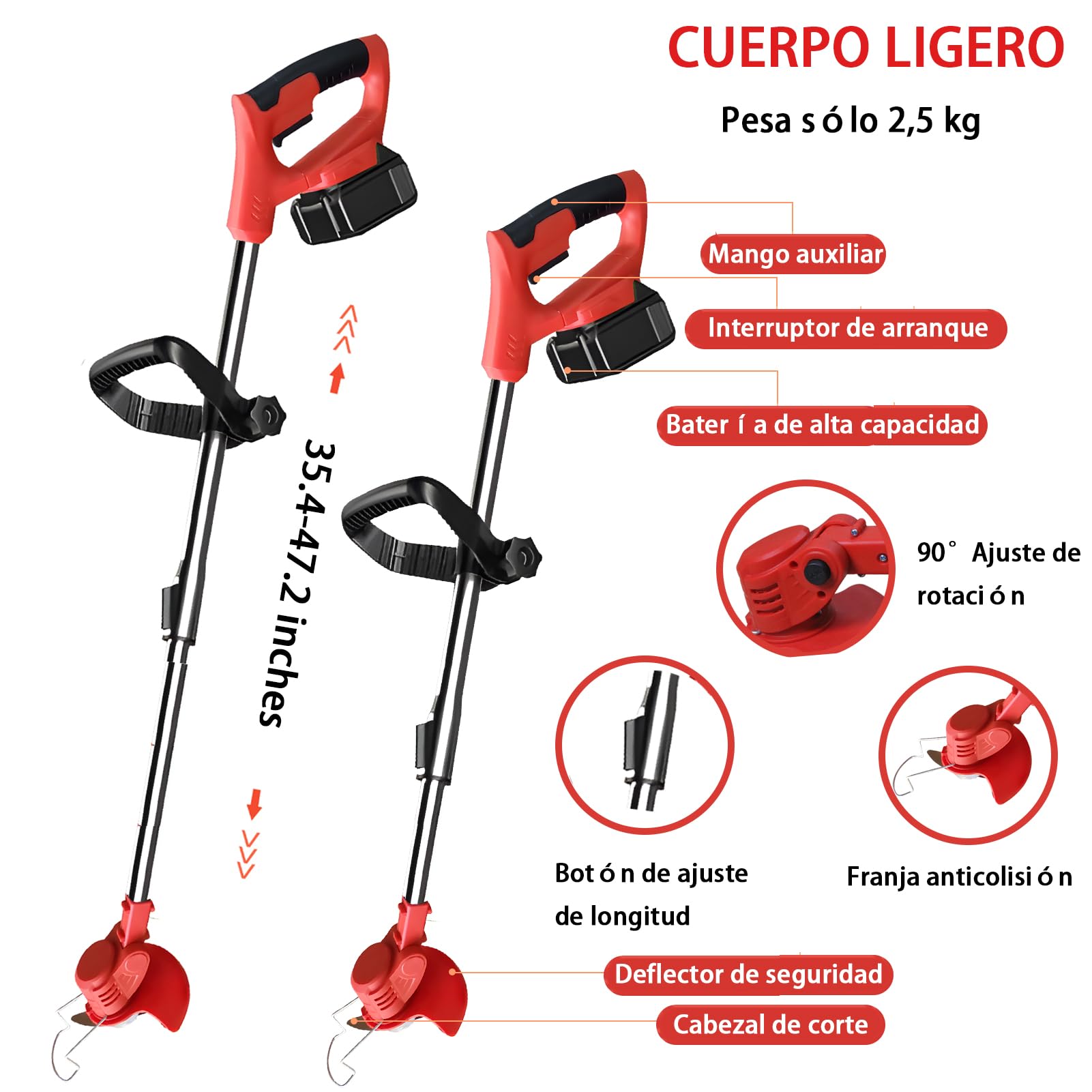 Desbrozadora electrica, Desbrozadora a Batería, Desbrozadora Viene con 2 baterías de 2.0 Ah y 3 Cuchillas.Cortabordes Bateria Adecuado para césped de jardín.