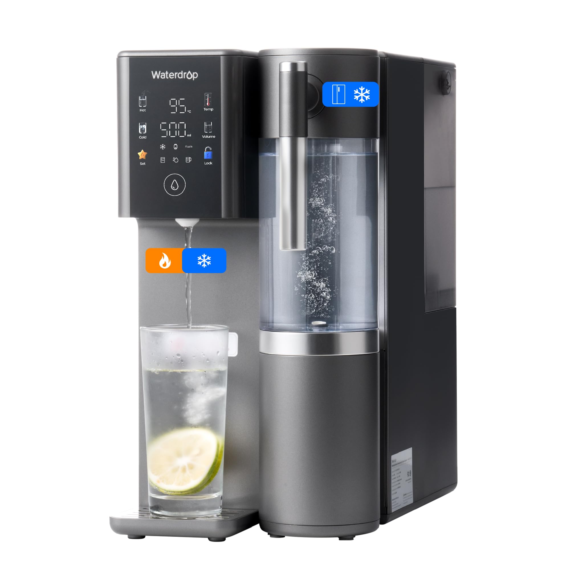 Waterdrop WD-A2 Sistema a Osmosi Inversa, Sistema di Acqua Calda e Fredda, Serbatoio d'Acqua Pura Portatile, Raffreddatore d'Acqua Senza Bottiglia, 6 Impostazioni di Temperatura, 3:1 Puro a Scarico