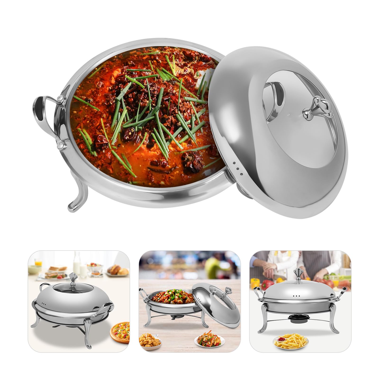 BANLICALI Chafing Dish Buffet, Stainless Steel Round Buffet Chafer, 2.5L Warmers Container with Support Frame, Lid, Handle and Fuel Holder for Parties Events Wedding Restaurant (26cm, Silver)