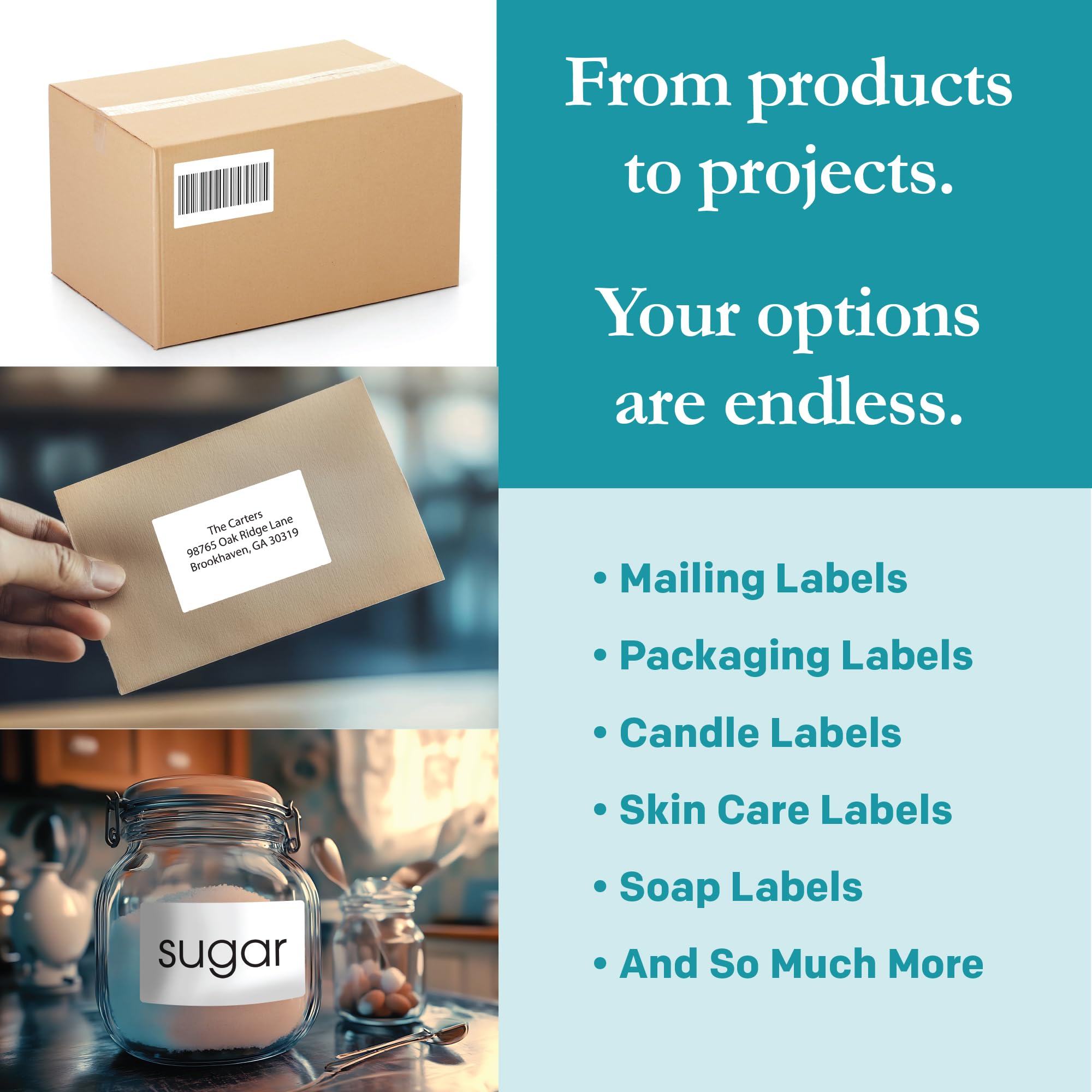 Premium Label Supply Etichette adesive bianche per spedizione/spedizione – 10,2 x 6,3 cm – Compatibile con Laser/Inkjet – (8 etichette/foglio), 100 fogli – 800 etichette adesive totali