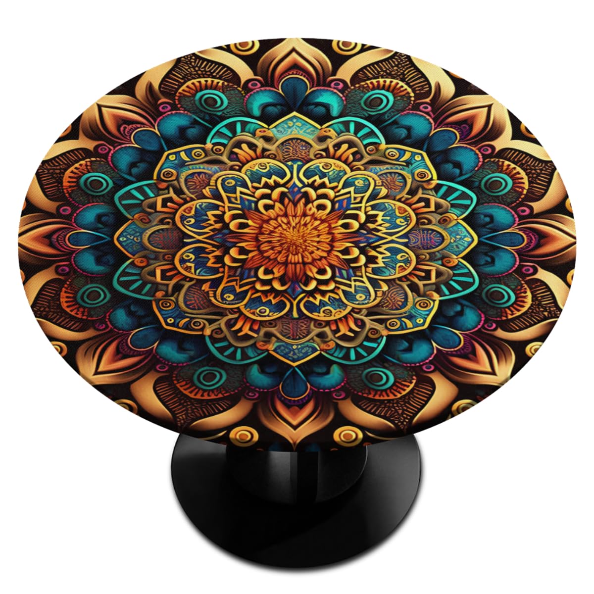 WMWXER Summer Round Fitted Tablecloth with Elastic Edged Mandala Flower Table Cover Polyester Washable Table Cloth for Indoor Outdoor Party Wedding Use - Fits Tables up to 40