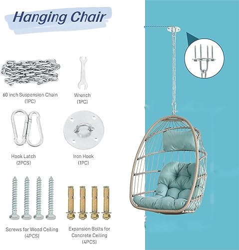 Miniatura 3 de Silla de huevo de mimbre sin soporte, para interiores y exteriores, silla giratoria de 360 huevos colgantes, silla de mimbre para patio, sin
