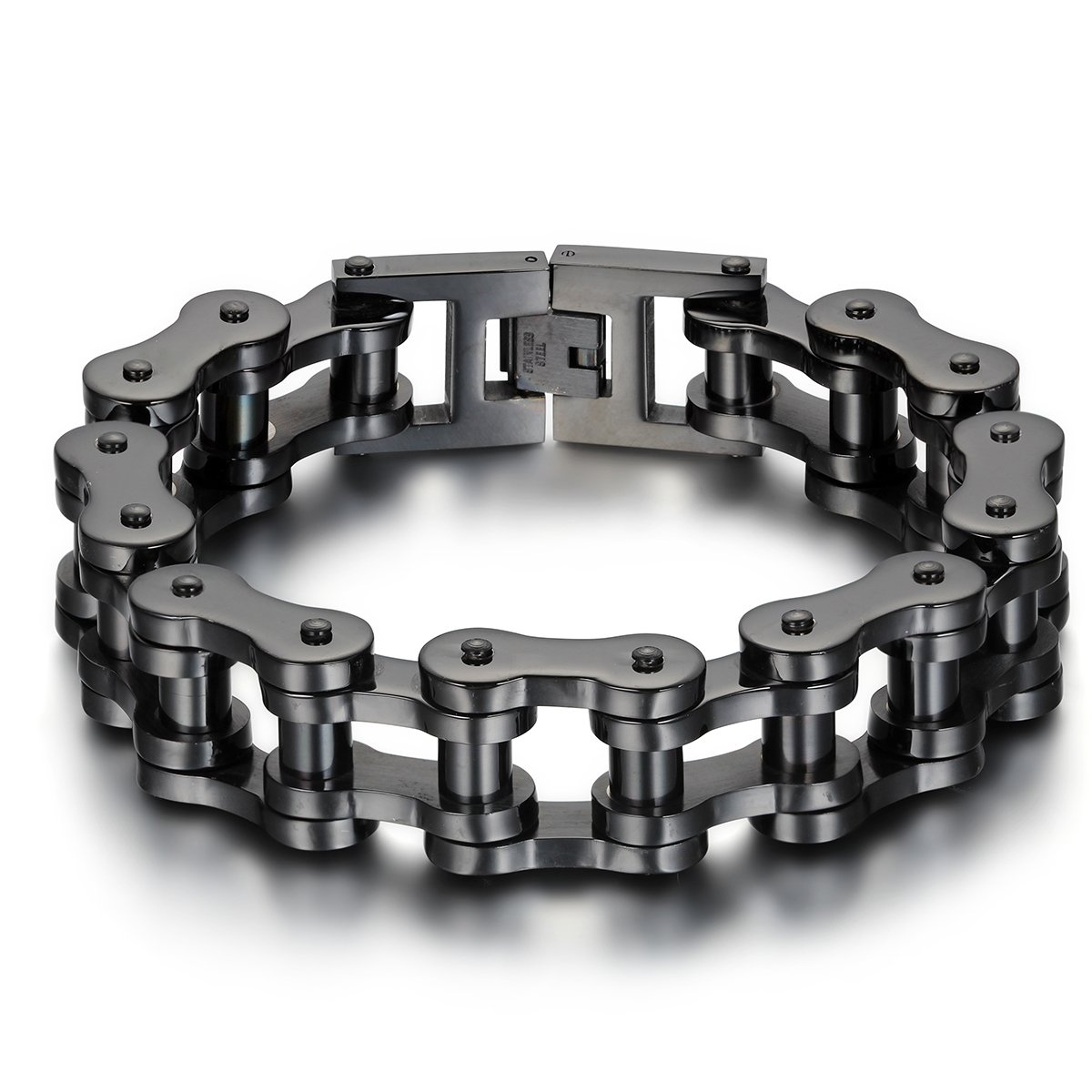 JewelryWe Pulsera para Hombre, Pulsera Cadena Moto, Pulsera Pesada y Gruesa para Hombre, Estilo Motociclista de Acero Inoxidable, Color Negro