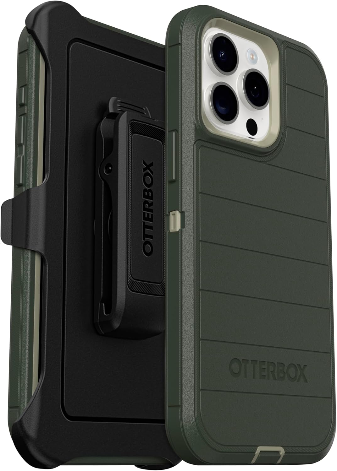 OtterBox iPhone 15 Pro Max (Only) - Defender Series Case - Lichen The Trek (Green) - Screenless - Rugged & Durable - with Port Protection - Holster Clip Includes - Microbial Defense Protection