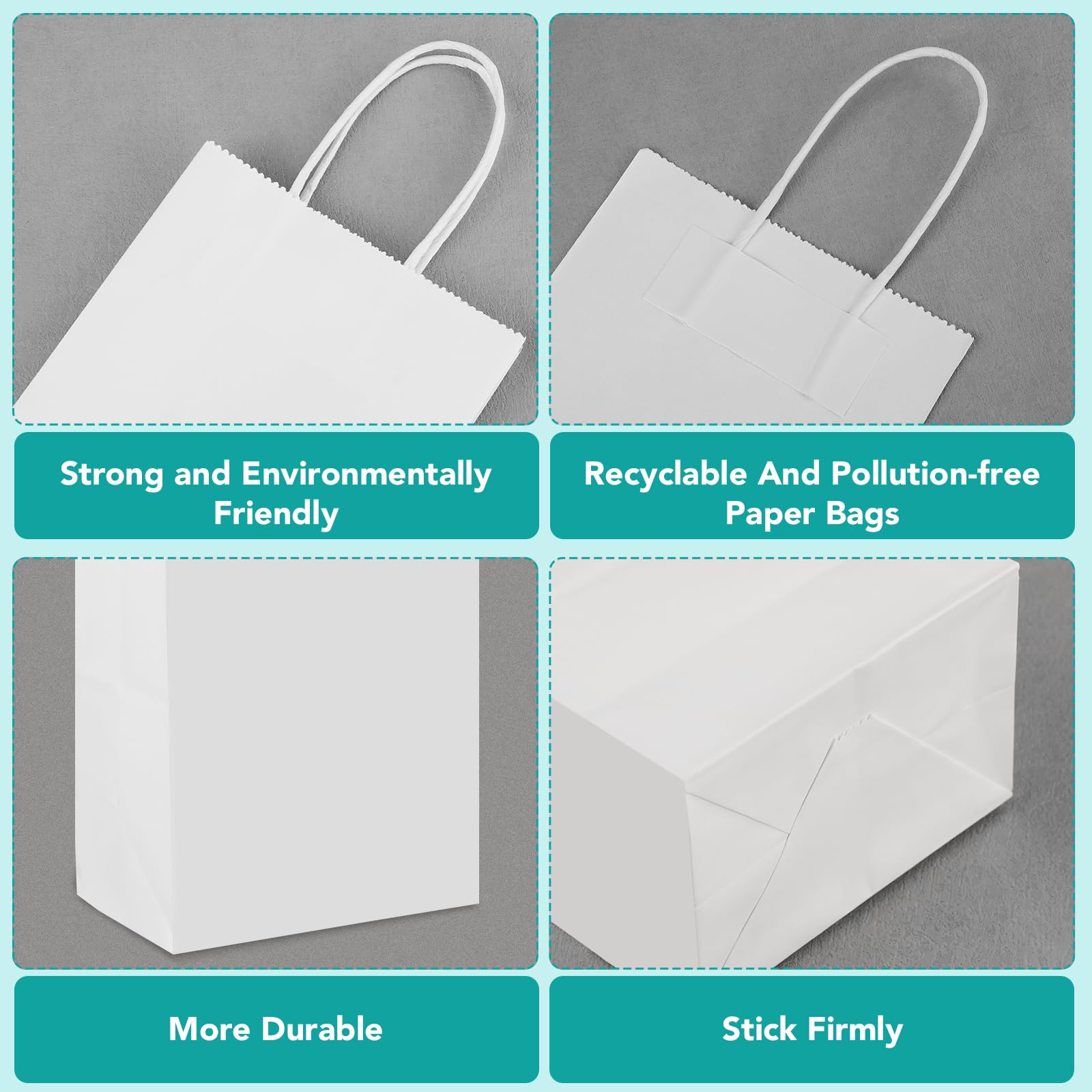 XPCARE 100Pcs Paper Gift Bags 5.25x3.25x8.25'', Small Paper Bags with Handles Bulk, Kraft Paper for Birthday Party Favors, Shopping, Retail White