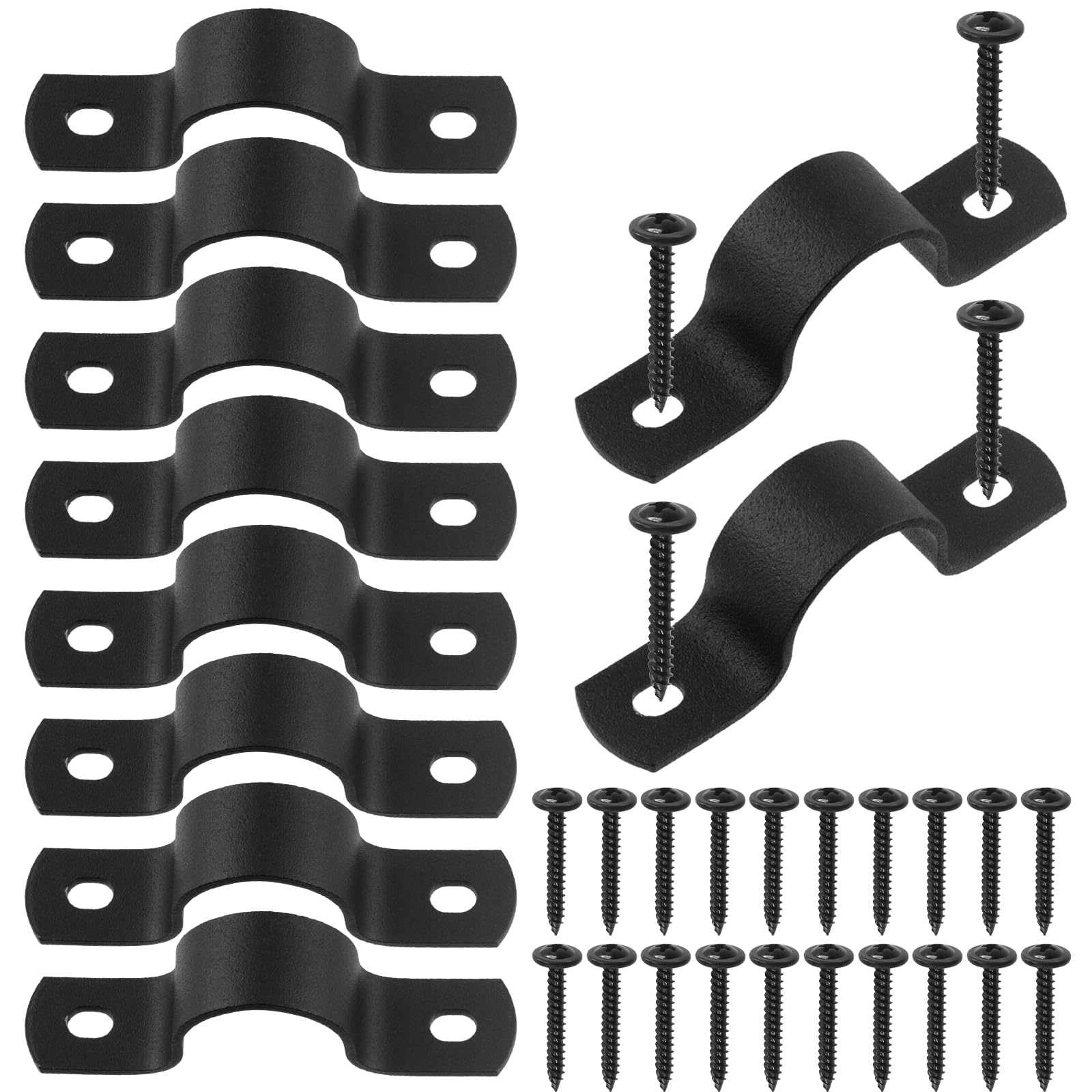Swpeet 10Pcs 20mm Two Hole U Bracket Clamp with 20Pcs Self-Tapping Screws Kit, U-Clamps, Metal Pipe Clamps, Pipe Strap Clamps, Conduit Tension Clips for Fixing Pipe or Cable
