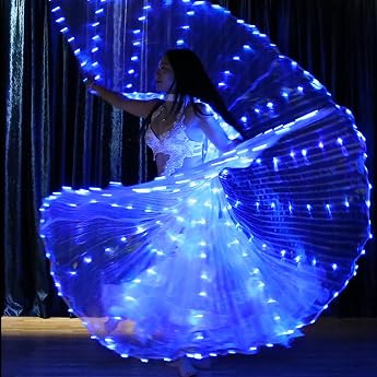 Belly Dance Wings 360 Degree LED Isis Wings LED for 140-180 cm Butterfly Wings 2 Modes Light Control Fairy Wings for Stage Performances Halloween Christmas Party Blue Light