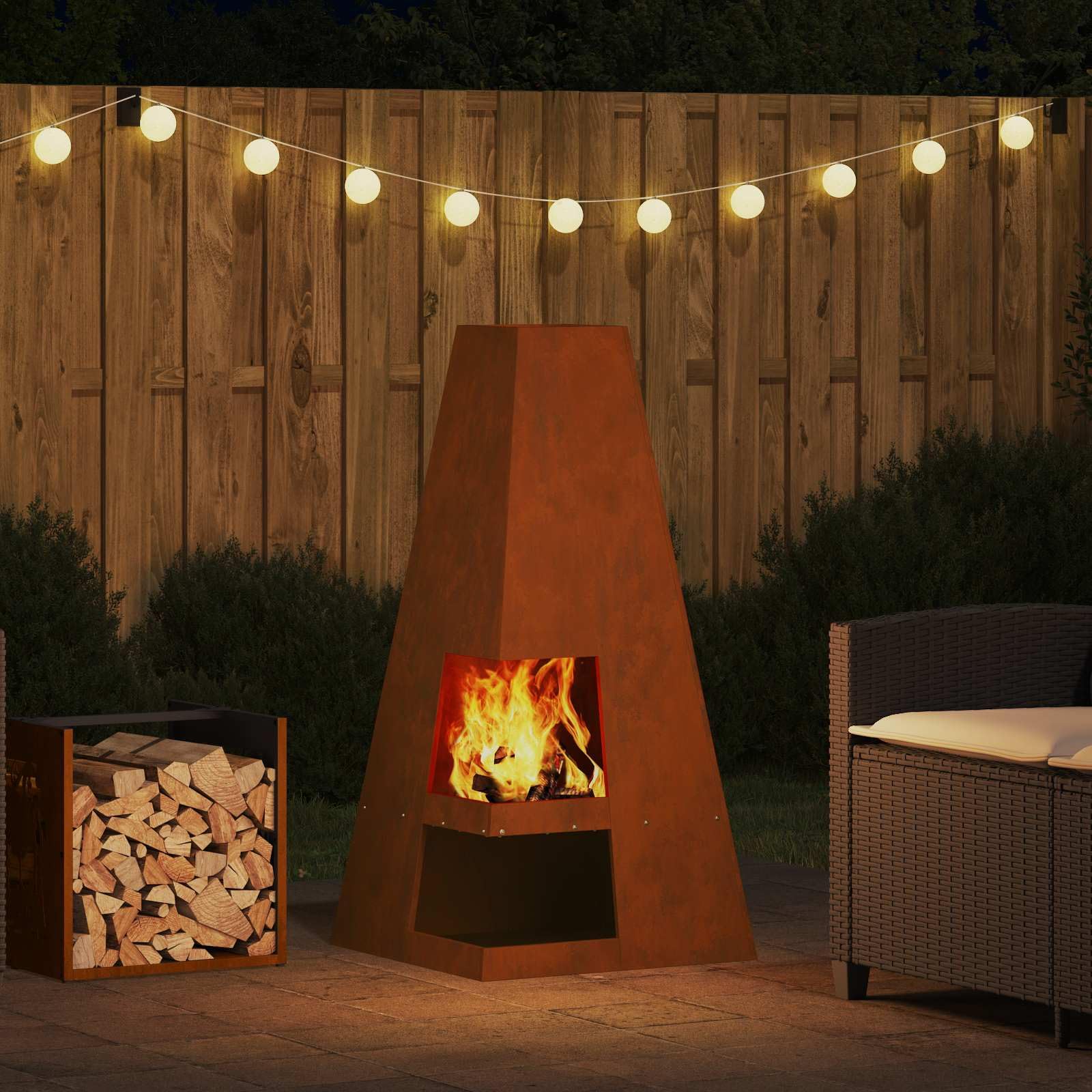 Palenisko brązowe, odporne na warunki atmosferyczne, 50 x 50 x 100 cm, stalowy piec kominkowy na kemping i do ogrodu, z dużą powierzchnią do gotowania i odpornym na wysokie temperatury