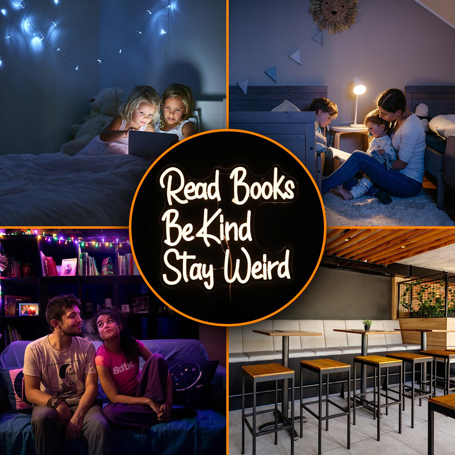 Amazon.co.jp: Read Books Be Kind Stay Weird ネオンサイン 文字 LED