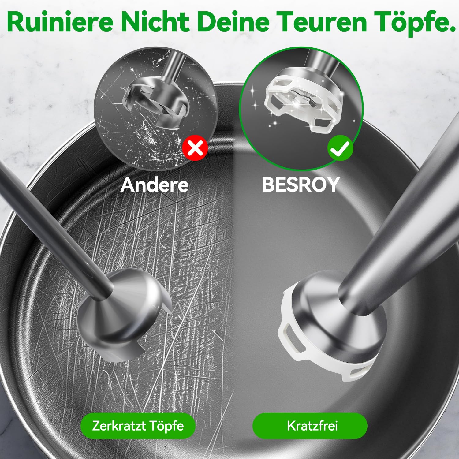 Stabmixer Set 5 in 1, 1100W Pürierstab Elektrisch, Edelstahl Hand Blender