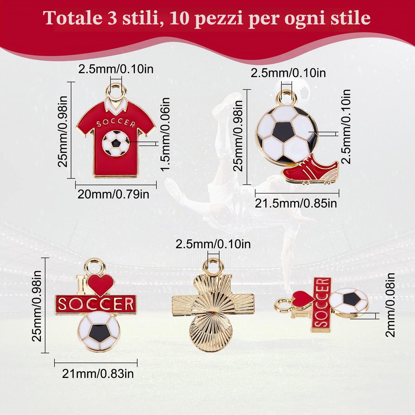 SUNNYCLUE 1 Scatola 30 Pezzi Ciondoli Calcio Ciondoli Pallone Da Calcio Smalto Fascino Sportivo Giochi con La Palla Ciondolo per Scarpe I Love Soccer Sport per Creazione di Gioielli Or