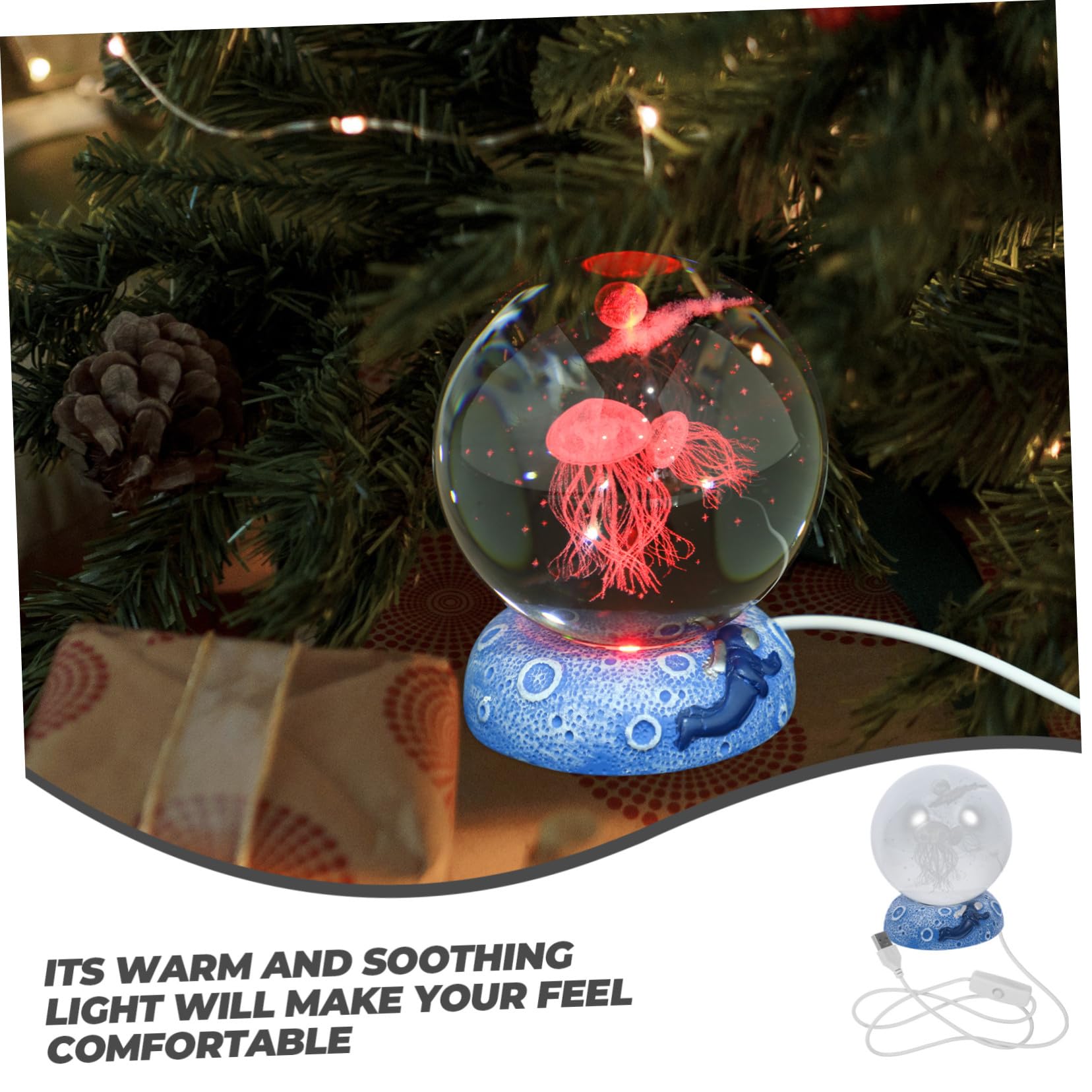 Lampada Notturna Sfera di Cristallo USB Incisione 3d | Resina e Cristallo, Luce a Colori Variabili, Base Stabile Portatile per Camera da Letto e Negozi