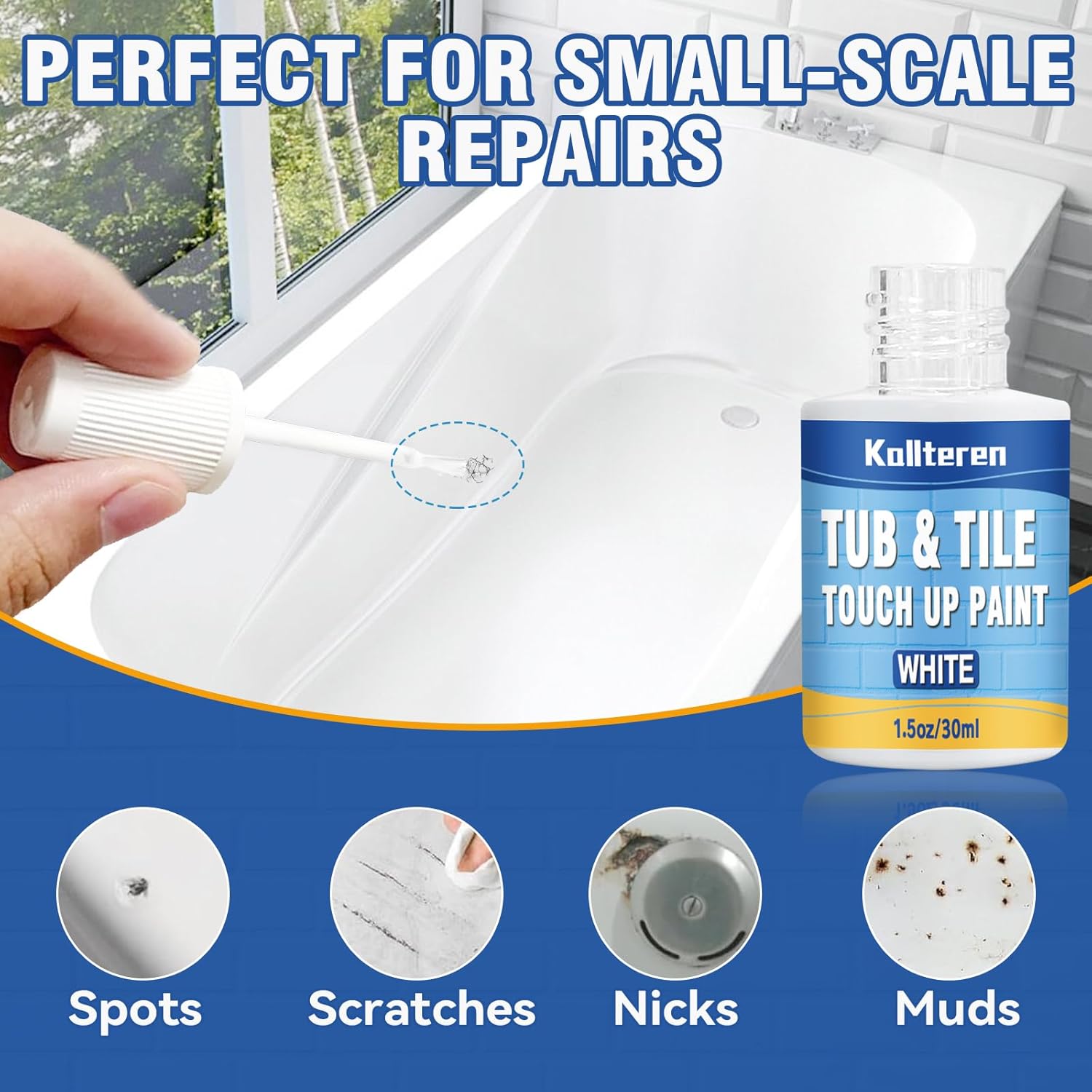 Tub and Tile Paint, White Touch Up Pen for Countertop, Bathtub, Porcelain Paint for Any Scratches Spots on Tiles, Sinks, Enamel, Toilets, 1.5 Fl Oz - Image 3