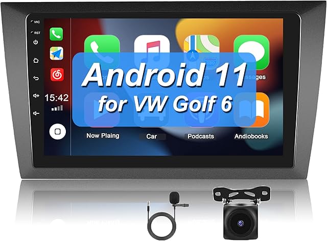 CAMECHO Android 11 Apple Carplay Stereo for VW Golf 6 2010-2013, 9 Inch Touch Screen Car Stereo GPS 2 Din | Android Auto |Steering Wheel Control | WiFi | HiFi | Bluetooth | FM/RDS | Rear View Camera
