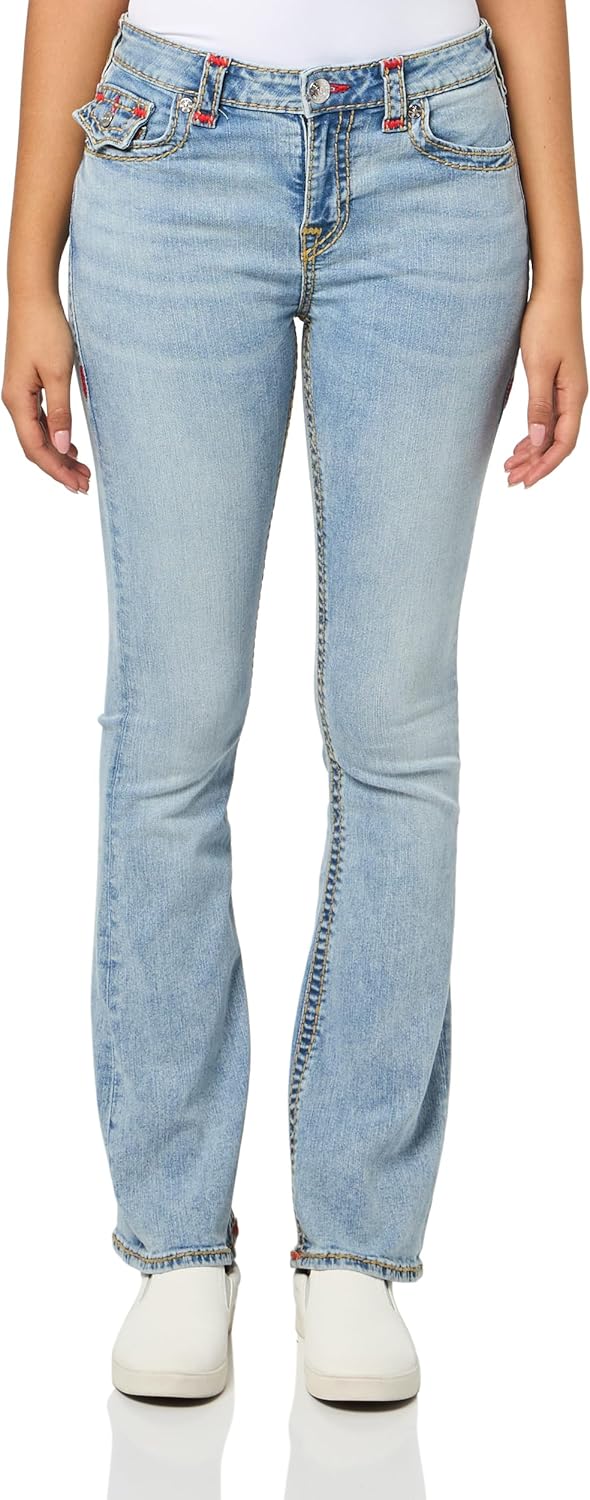 True Religion Women's Becca MID Rise Bootcut with Flap Super T Jeans- Isabella Color