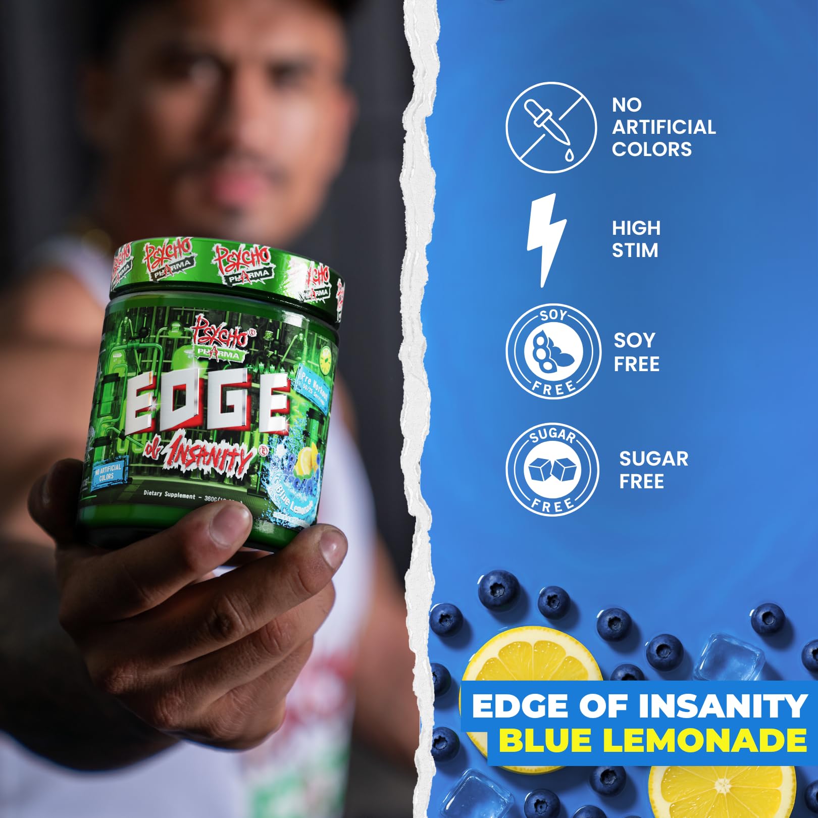 Psycho Pharma Edge of Insanity High-Stim Pre-Workout Powder – Intense Energy, Focus, Strength and Muscle Pumps – Advanced Pre Workout Supplement (Blue Lemonade) — Amazon image 5