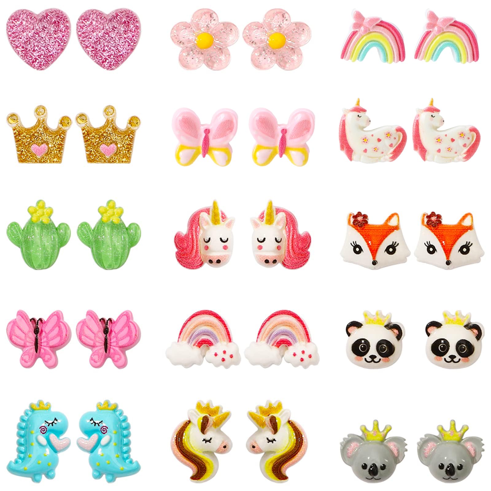 NEWITIN 15 Pairs Magnetic Stud Earrings for Girls Clip on Earring Hypoallergenic Magnet Studs Non Piercing Girls Earring Cute Magnetic Earrings for Kids Women