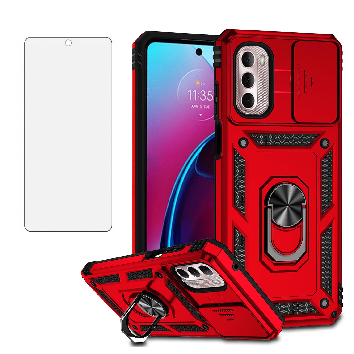 Asuwish Phone Case for Moto G Stylus 2022 4G with Slide Camera Cover Tempered Glass Screen Protector Ring Holder Stand Rugged Slim Cell Protective