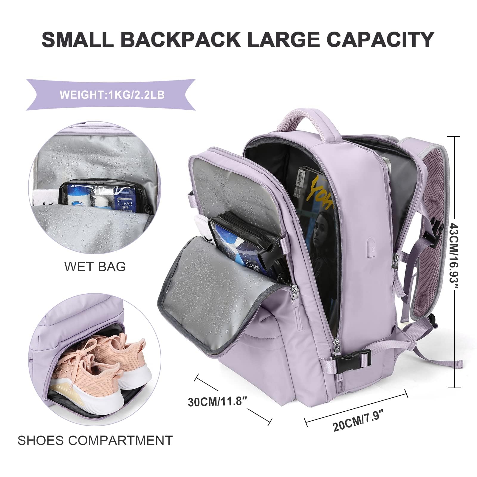 SZLX Borse da Cabina per Easyjet 45x36x20 Zaino da Viaggio Donna Ryanair 40x20x25 Bagaglio a Mano con porta usb zaino da viaggio aereo bagaglio a mano zaino per laptop Casual Daypack