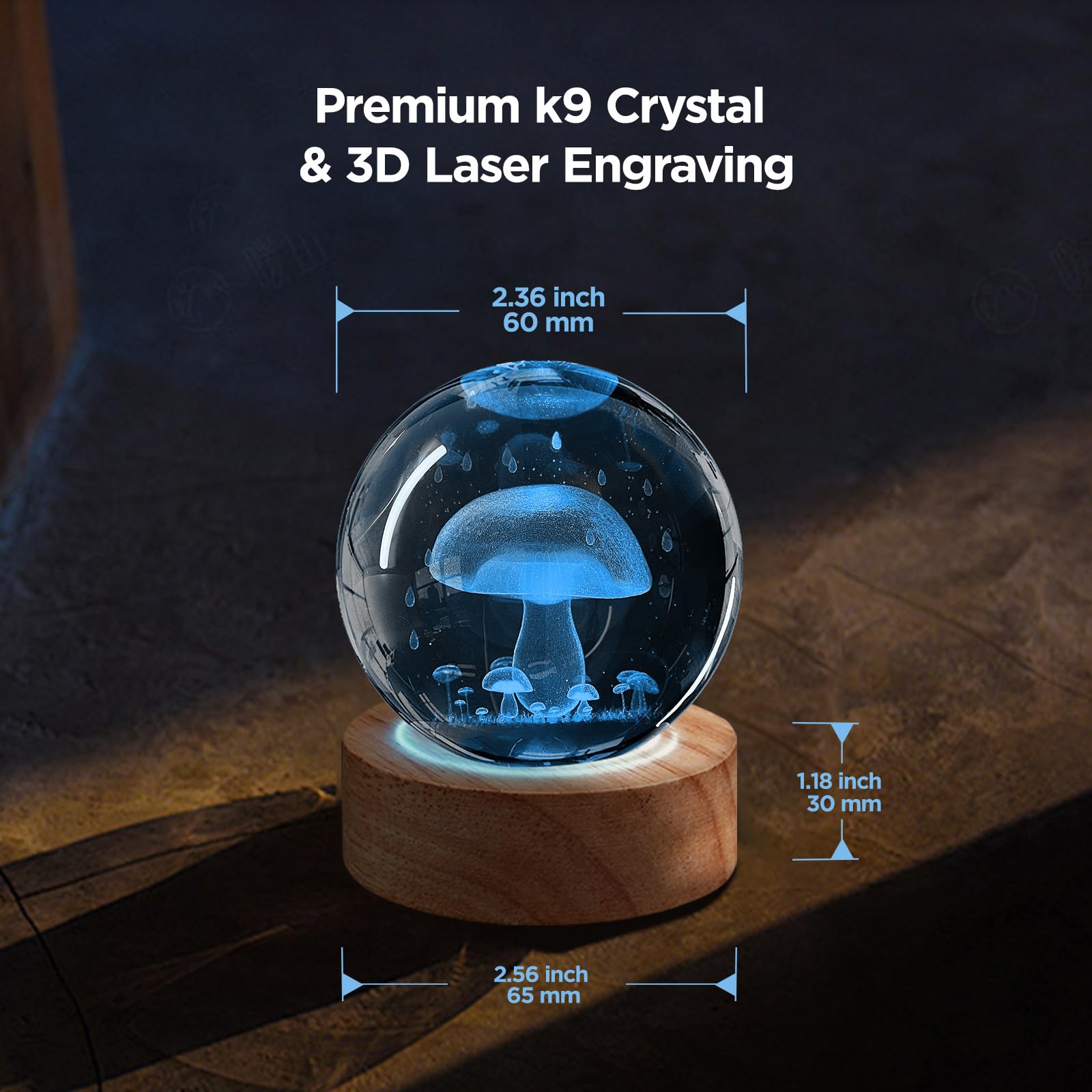 DCORIUNTG 3D Crystal Ball Night Light with 16 Colors, 60mm Glass