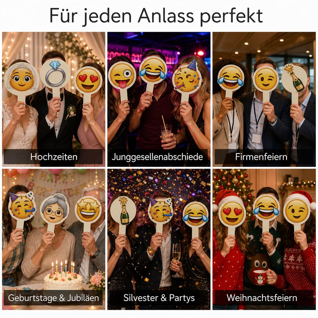 DARO Design - Emoji Foto Props 5er-Set Hochzeit Premium | Braut Bräutigam Ring Herzaugen Kuss | Fotobox Requisiten HDF 6mm Made in Germany