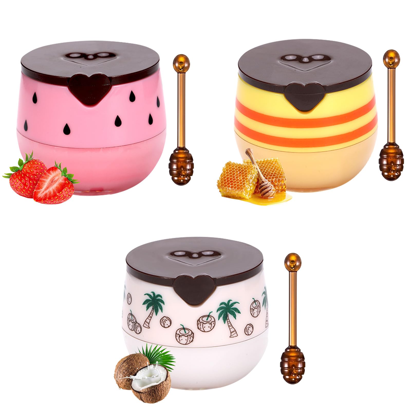 Asheyya3 Pcs Honey Pot Lip Balm, Hydrating Moisturizing Bee Honey Lip Balm Uk Lips for Prevention Dry Cracked Lip