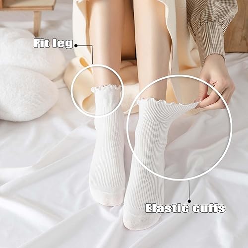 Miniatura 5 de DarkCom Calcetines tobilleros con volantes para mujer, 6 pares, súper suaves, transpirables, bonitos calcetines con volantes para zapatos Mary Jane