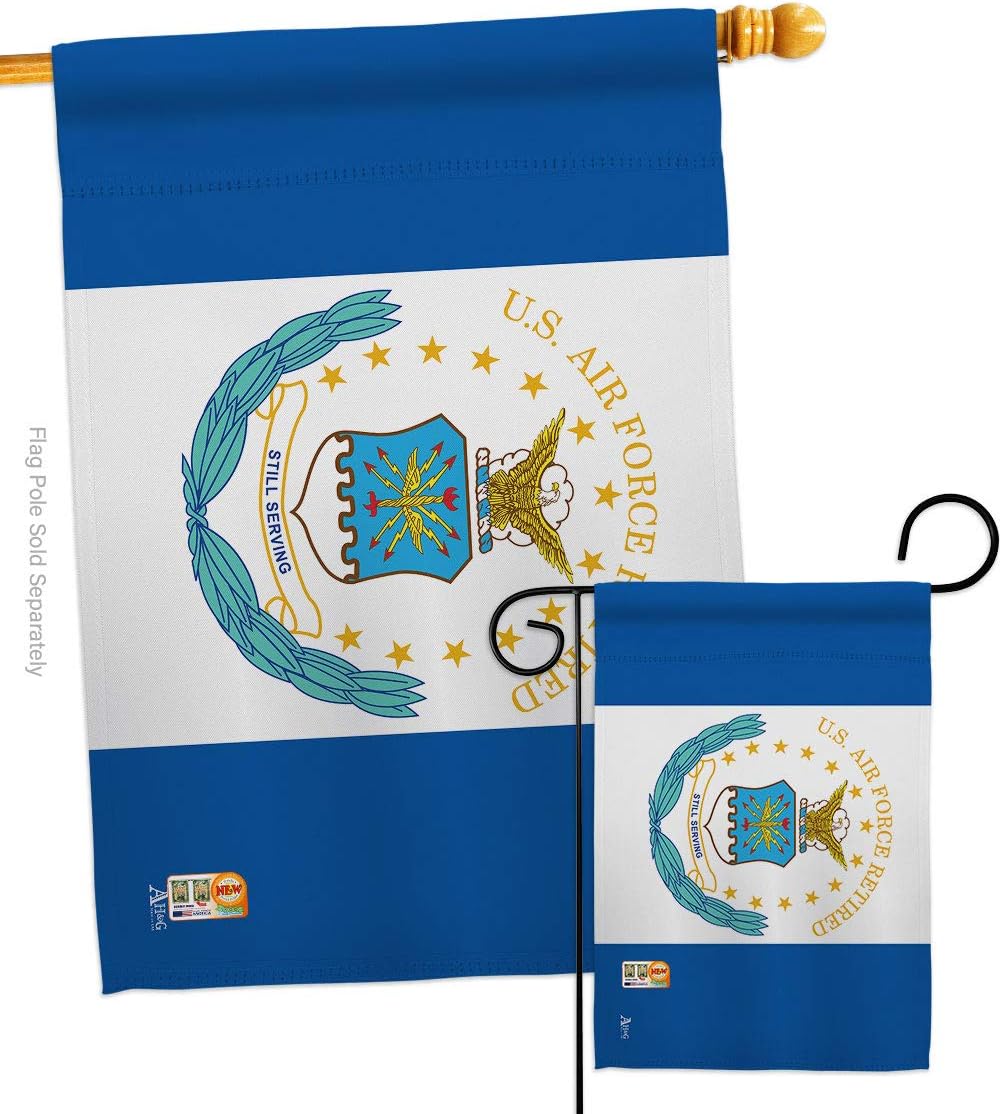 Retired Air Force Garden House Flags Set Armed Forces USAF United State American Military Veteran Retire Official Small Decorative Gift Yard Banner Double-Sided Made In USA 28 X 40