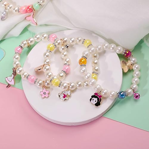 Miniatura 4 de PinkSheep Bracelets for Kids Girls Pearl Bead Bracelets Teen Jewelry Set Party Favor Costume Princess Pretend Play,Beaded Stretch Charm Bracelet Set