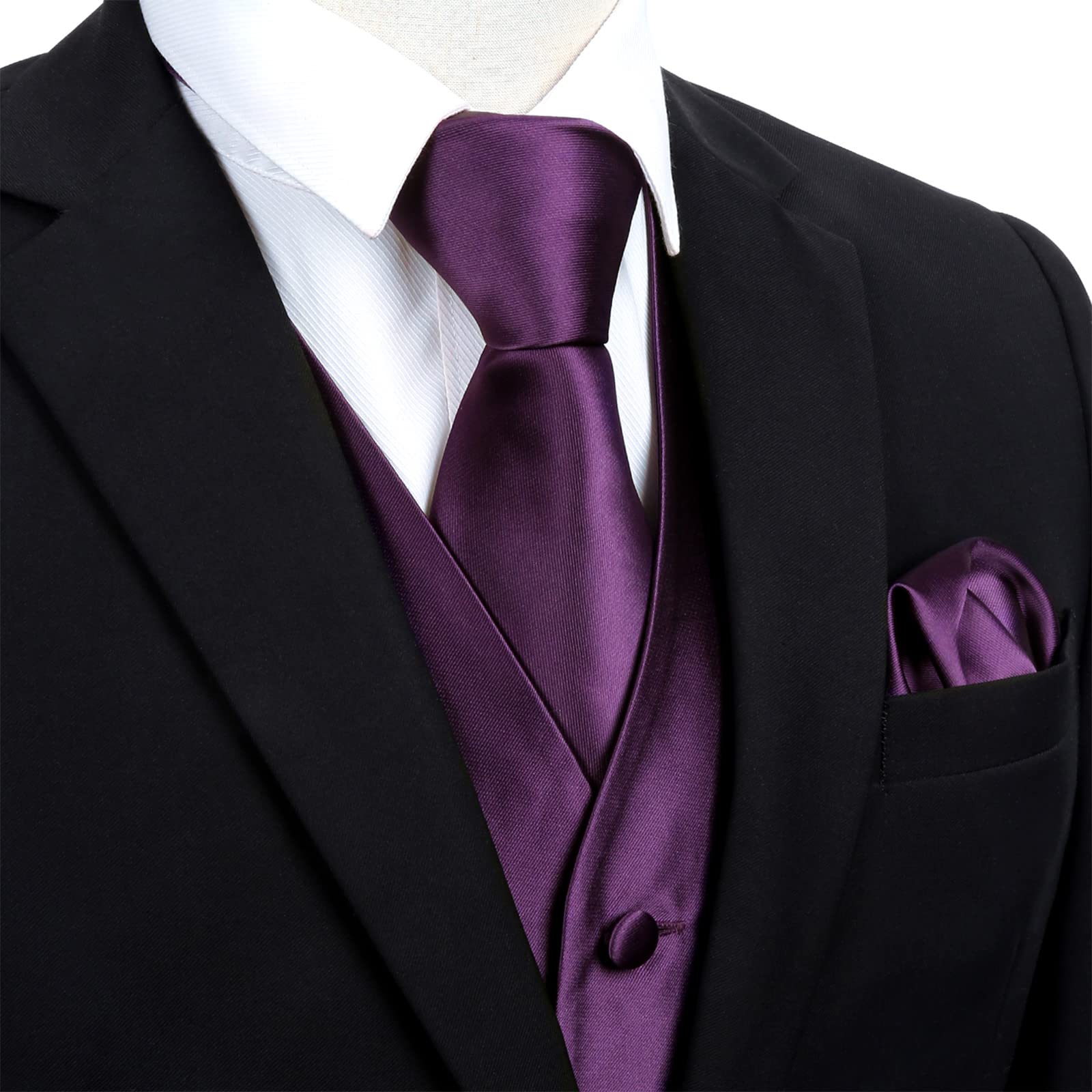 Alizeal Mens Classic 5Pcs Tinta unita Satin Suit Vest Set
