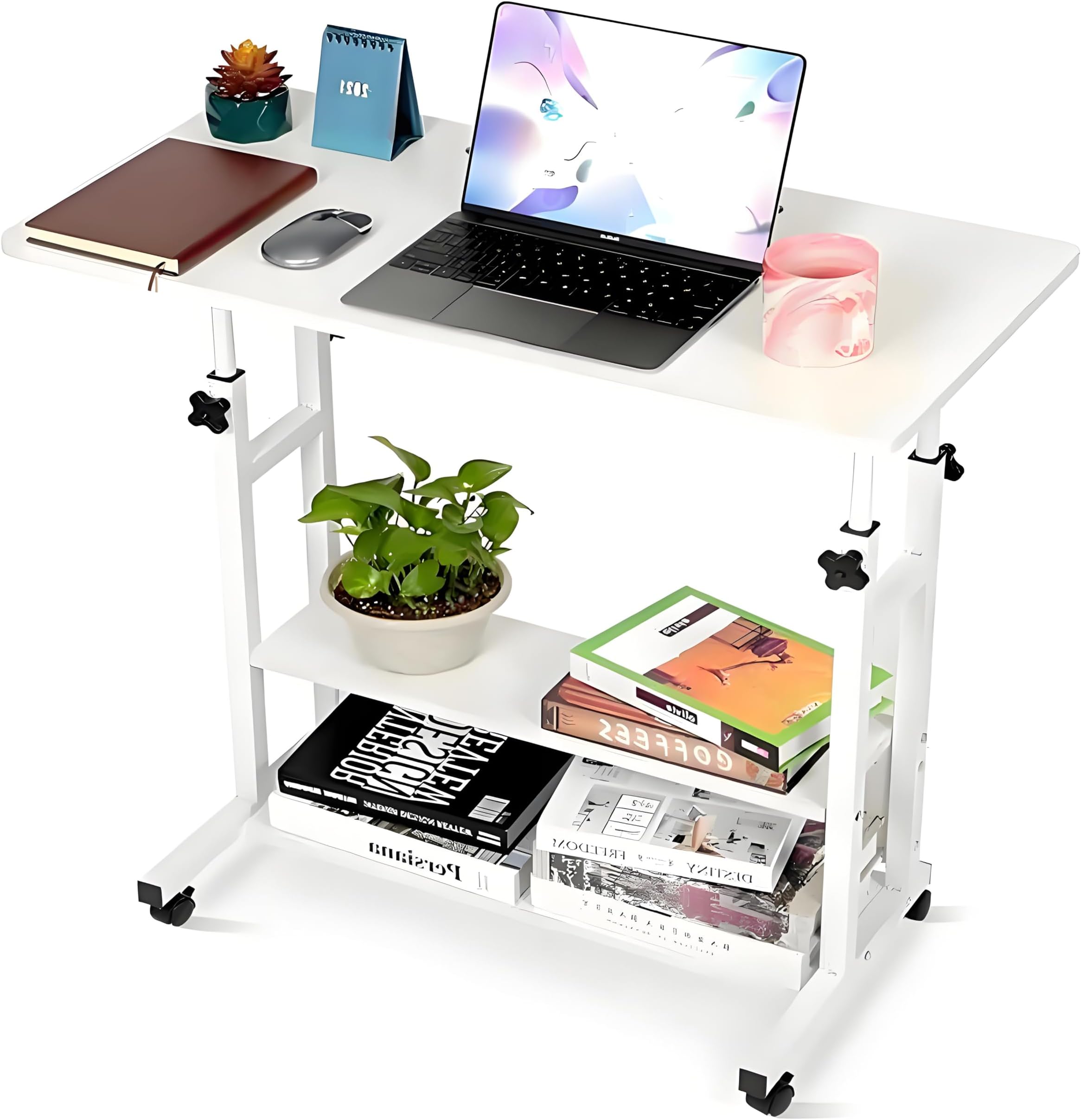 Adjustable Height Standing Large Desk,Portable Laptop Computer Table,Office Furniture Small Spaces Sofa Bedside Learn Play Game Desk,Wheels Movable Storage Overbed (White)