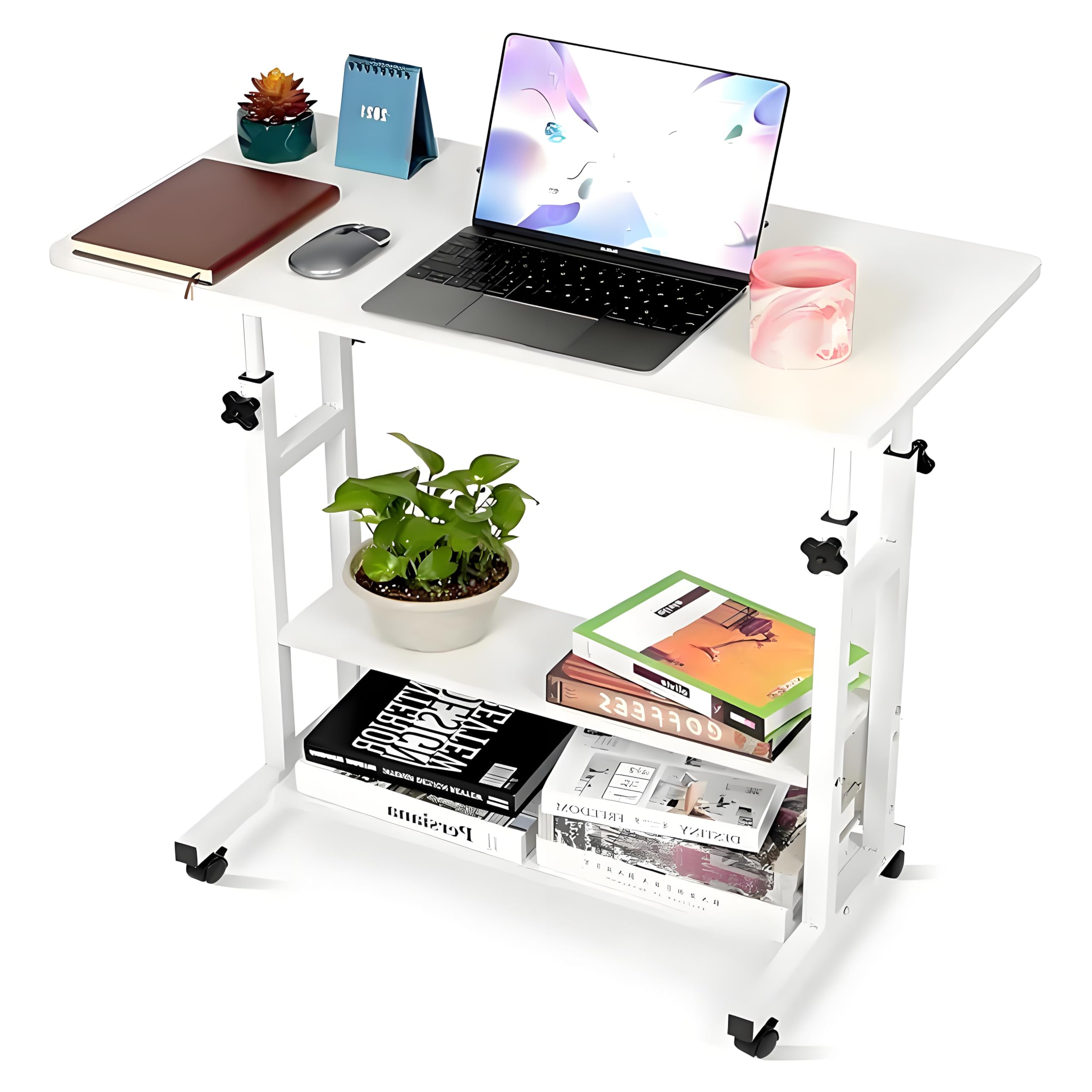 Adjustable Height Standing Large Desk,Portable Laptop Computer Table,Office Furniture Small Spaces Sofa Bedside Learn Play Game Desk,Wheels Movable Storage Overbed (White)
