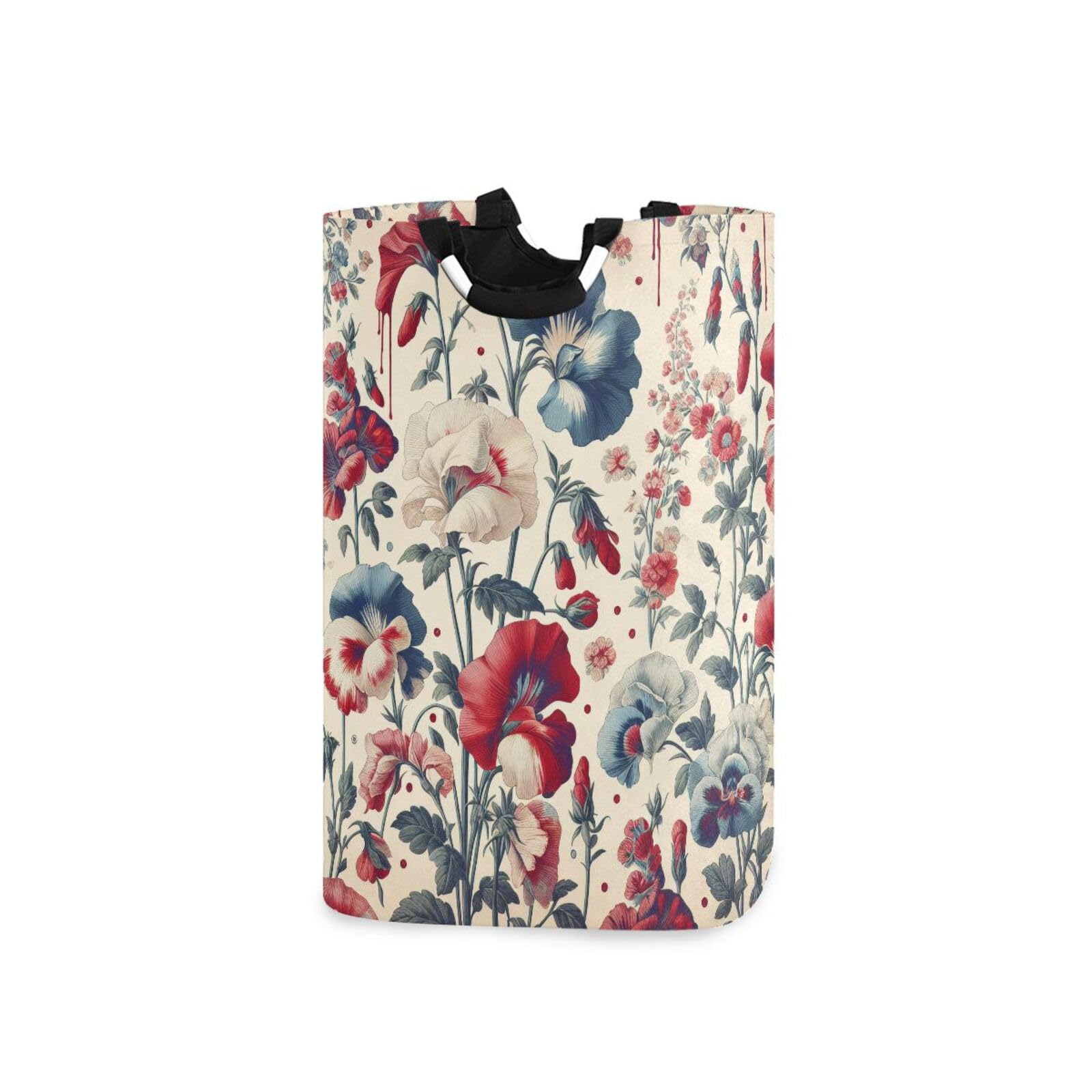 Jihqo Laundry Hamper Basket Sweet Pea Flowers Collapsible Nursery Storage Bin Waterproof Clothing Baskets for Home Bedroom Bathroom Washing Room