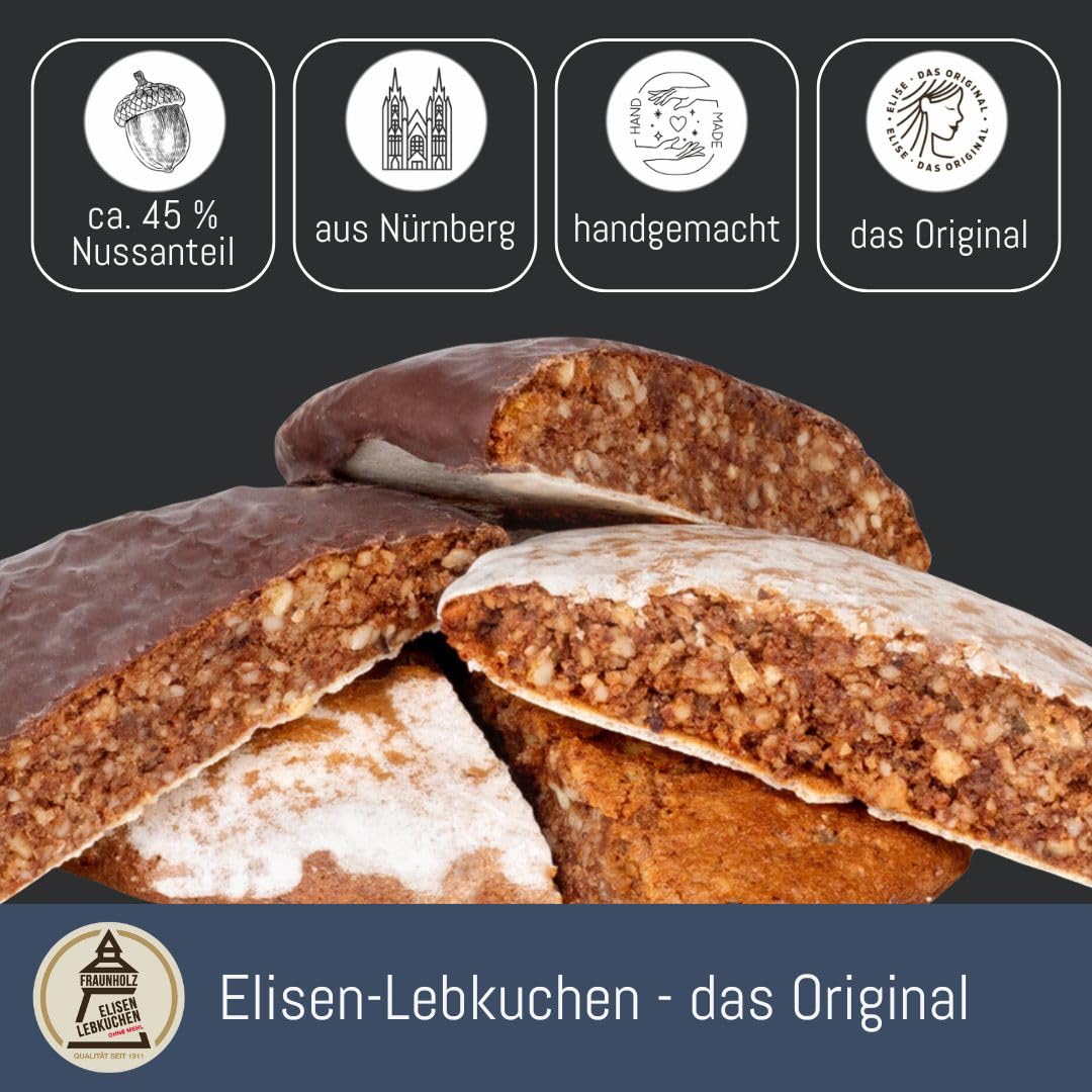 Lebkuchen - original Nürnberger Mandel Elisen- - 45% Nussanteil - handgefertigte Qualität - prämierte Meisterhändler-Manufaktur (Dose Stickmuster - Inhalt: Lebkuchen gemischt - 380 Gramm)