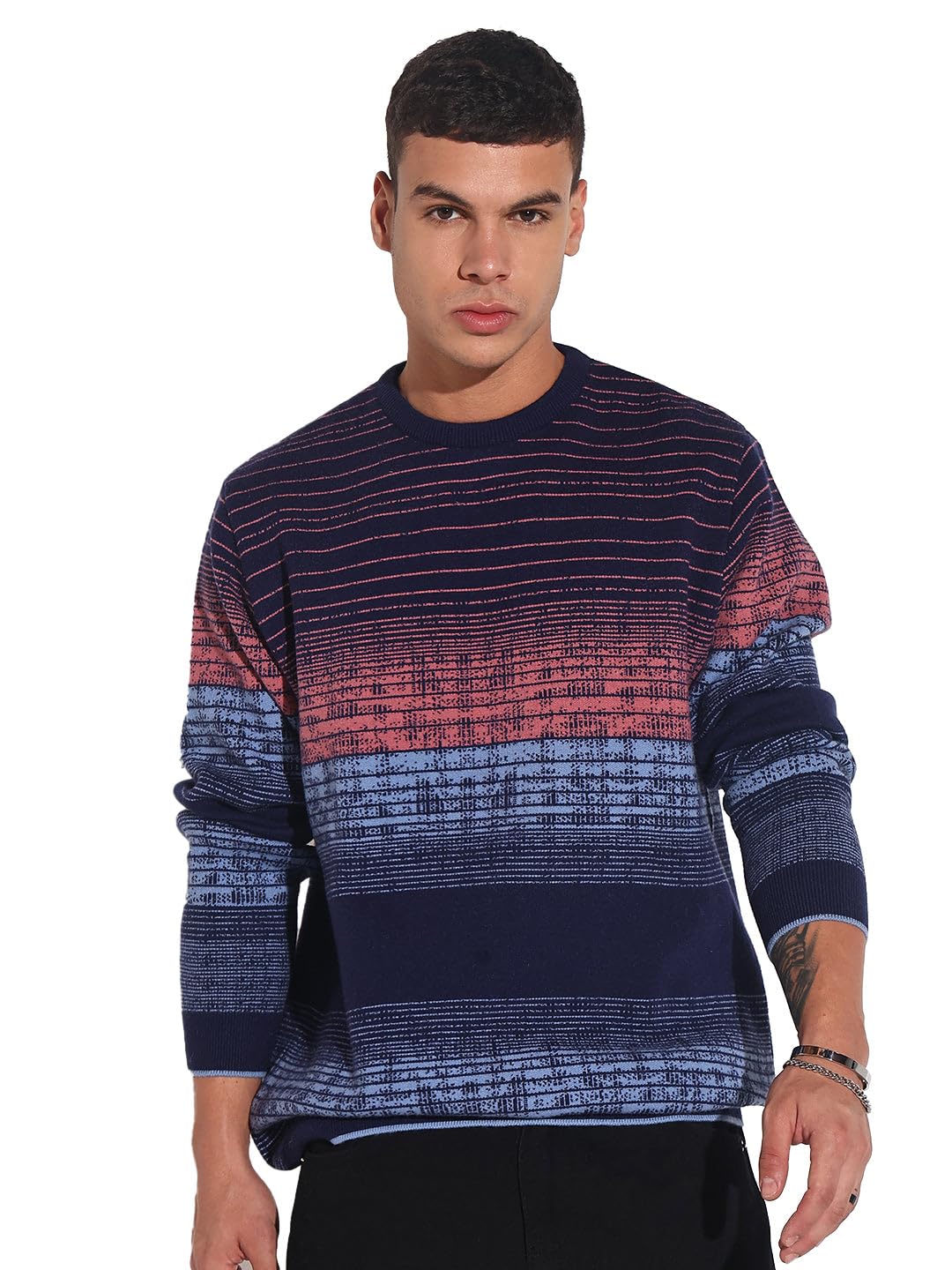 showoffff Edition Men's Striped Navy Blue Ribbed Round Neck Sweater-LBR-2511_NavyBlue-picture-53
