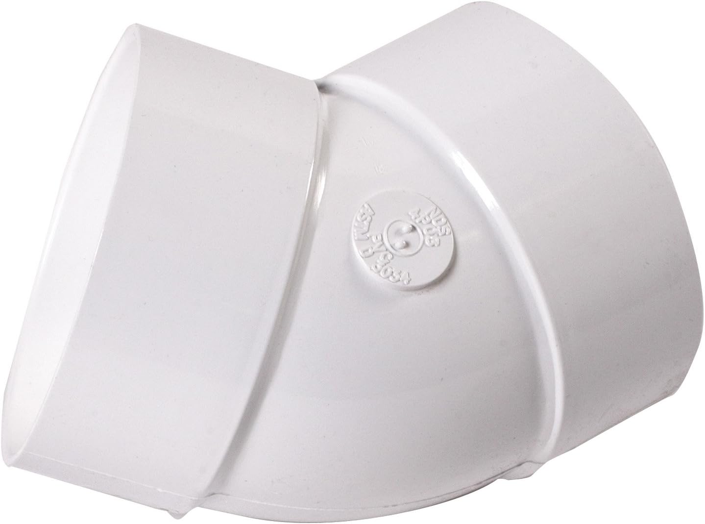 NDS 4P03 PVC 45-Degree Elbow, 4-Inch, for Hub X Hub Solvent-Weld Connections, for Use with 4-Inch Sewer and Drain Pipes, White 1 Count (Pack of 1)