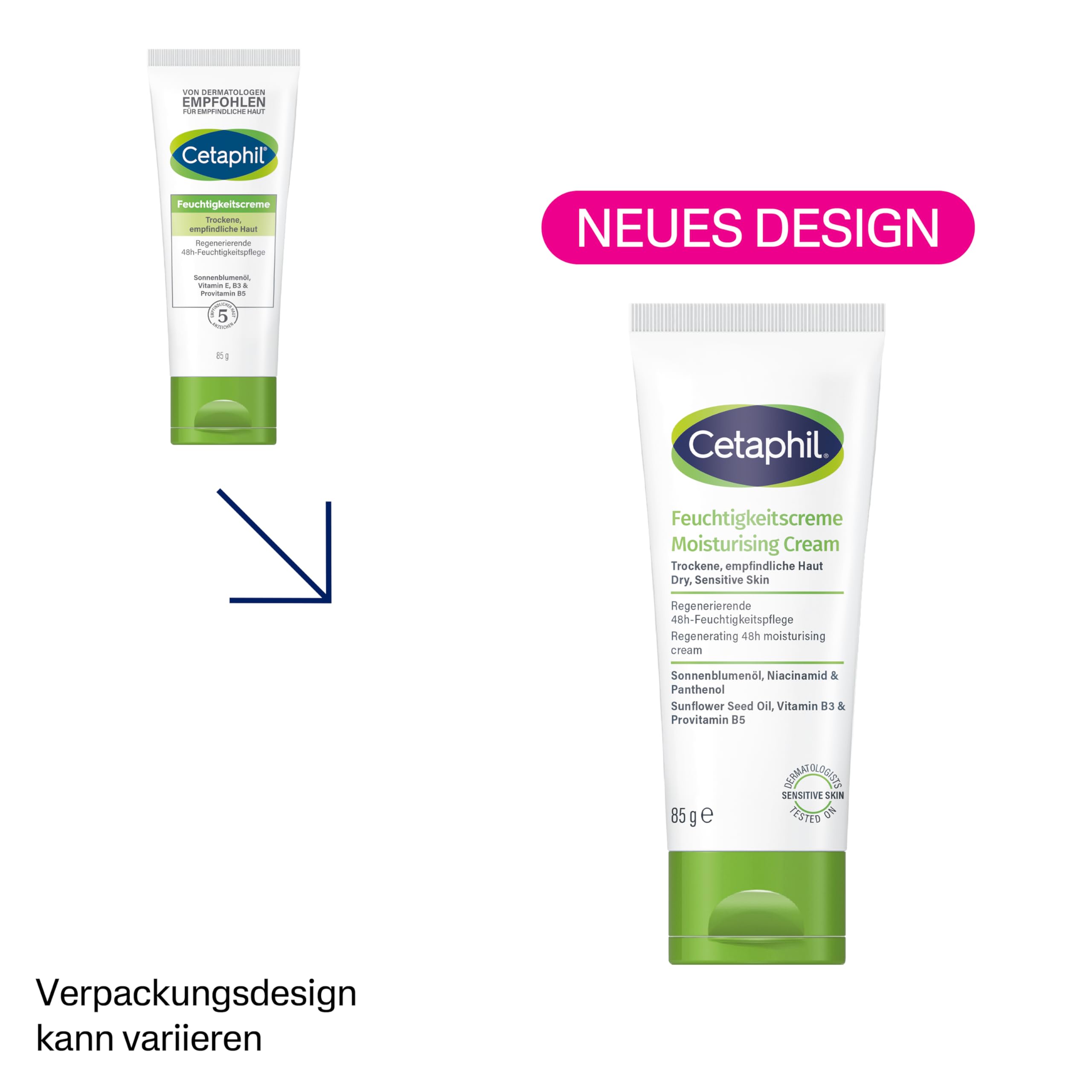Cetaphil Feuchtigkeitscreme, trockene empfindliche Haut, Vitamin B3, 85ml – Ansicht 2