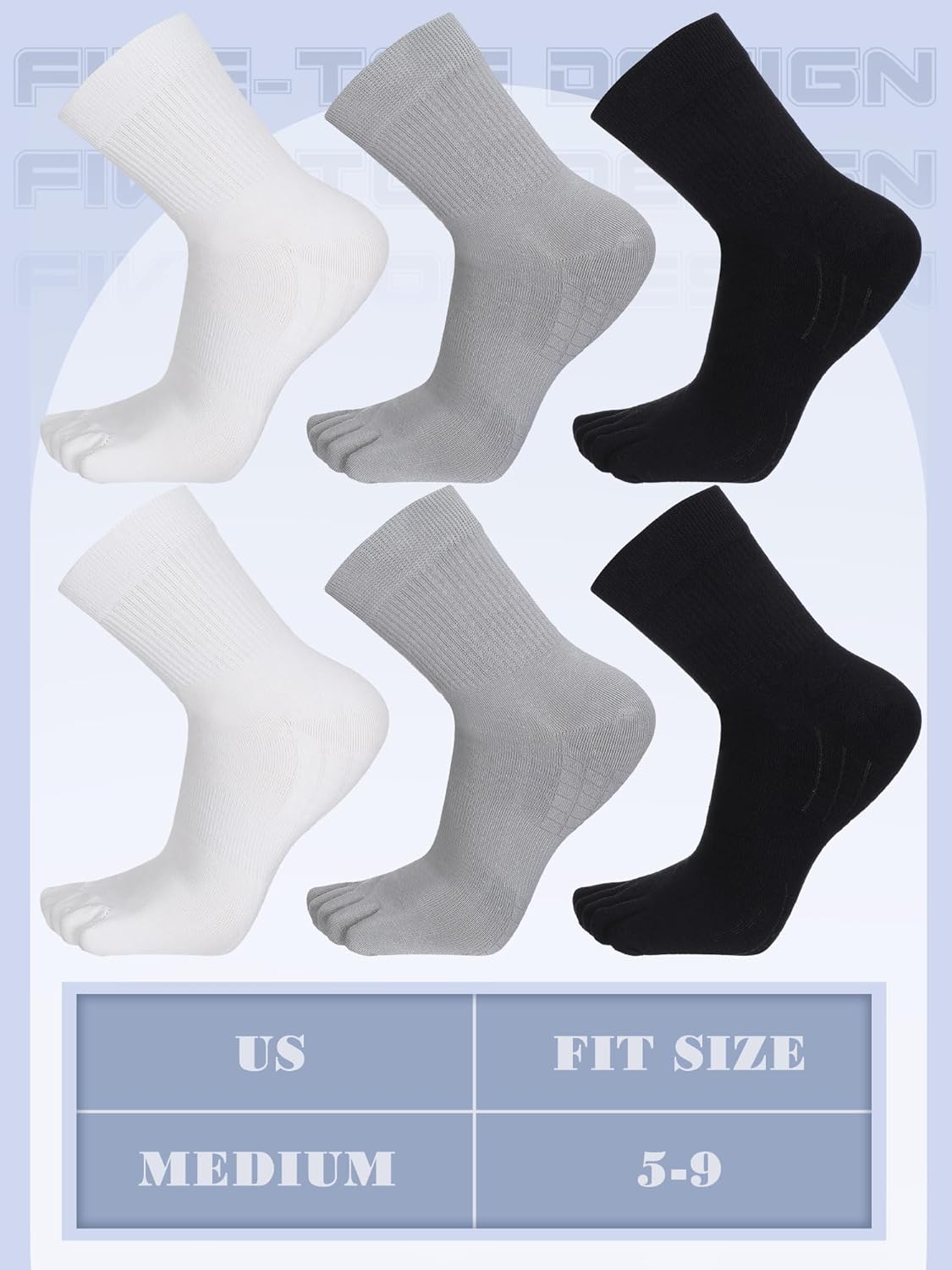Toe Socks with Massage Grips for Men and Women Cotton Athletic Running Finger Socks - Image 3