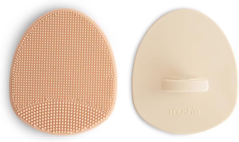Escova de Silicone para Banho de Bebê mushie, Blush/Shifting Sand, Pacote com 2