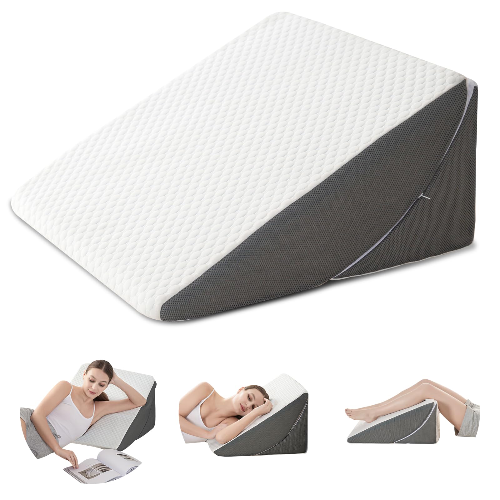 Wedge Pillow with Memory Foam Top for Sleeping,Reading and Rest,12 Inch Triangle Pillow Wedge for Back Support Bed Wedge Pillow for After Surgrey,Acid Reflux,Snoring with Non-Slip Bottom