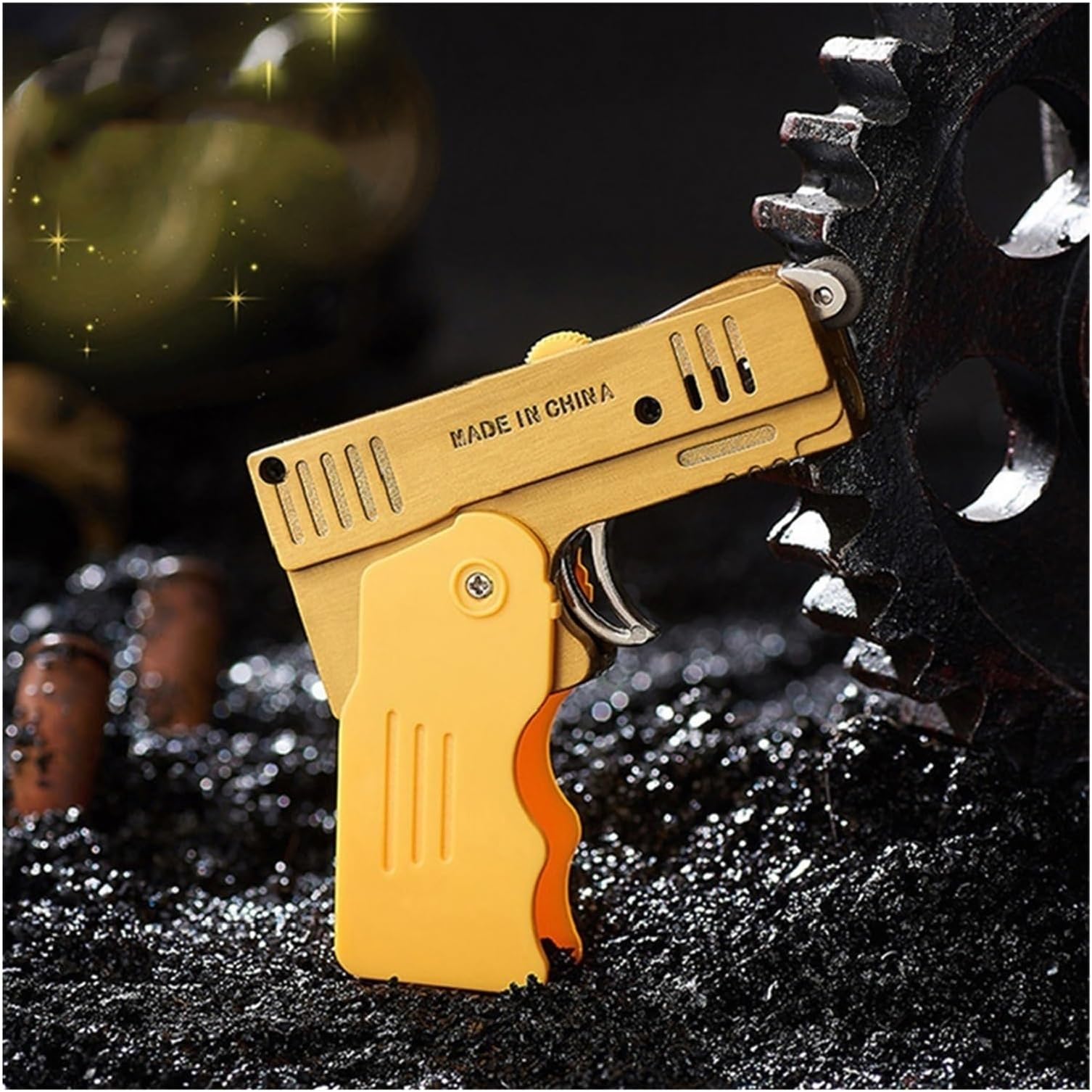 Double Frame Lighter, Soft Frame Plus Jet Windproof Frame, Grinding Wheel Lighter Windproof Cigarette Lighter, Adjustable Flame Height, Multi Color Options(Butane Not Included) (Yellow)