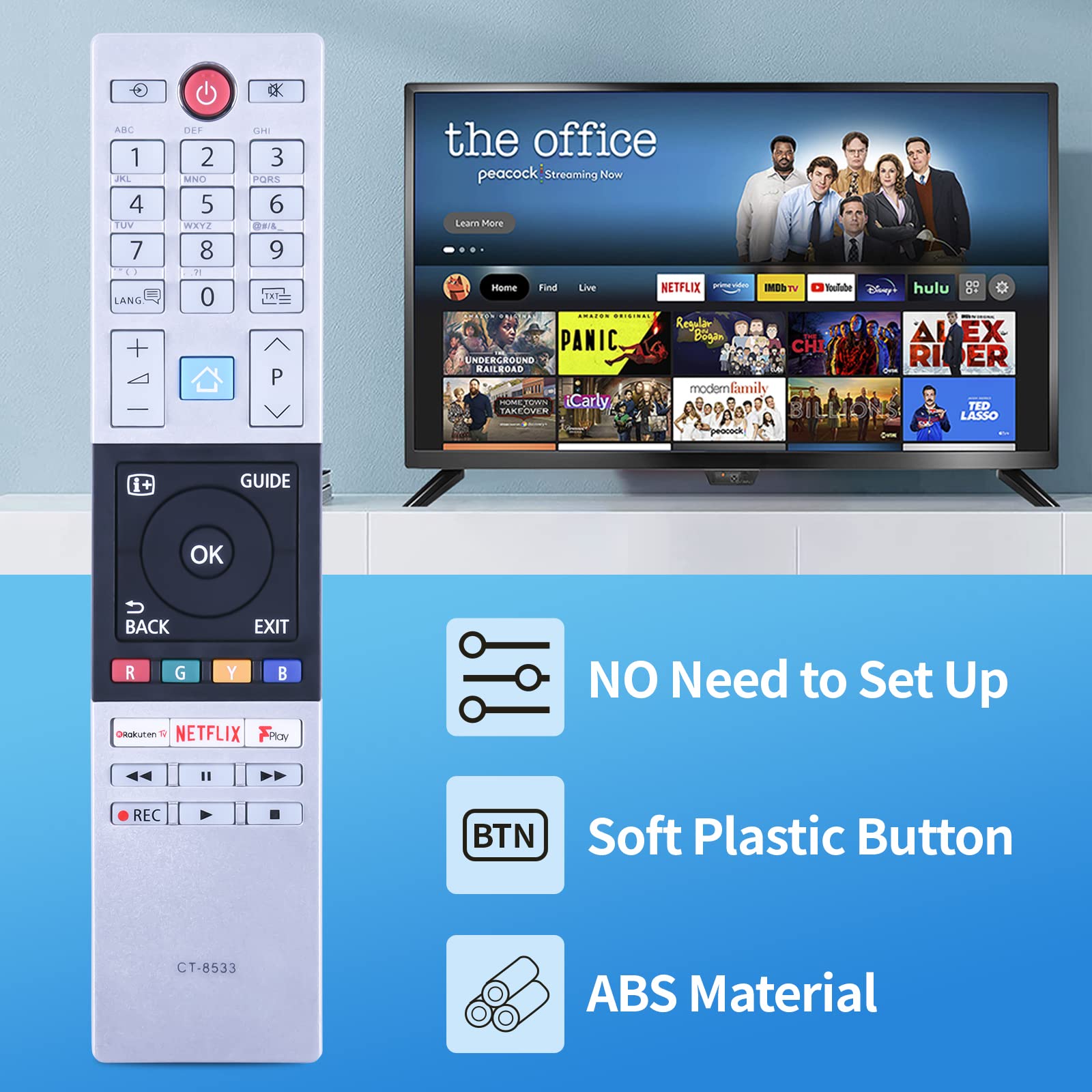 Fernbedienung CT-8533 Für Toshiba Smart TV – Ersatz Für Modelle 32D3864DB, 43L3863DB Uvm., Mit Netflix & Prime Video-Tasten, Infrarot