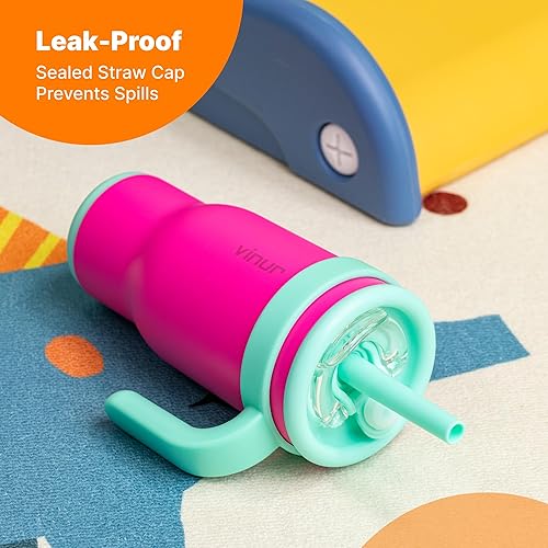 Miniatura 4 de VINUR - Vaso de viaje con aislamiento de 17 oz con asa, vaso de acero inoxidable de doble pared con aislamiento al vacío, vaso de agua de viaje con