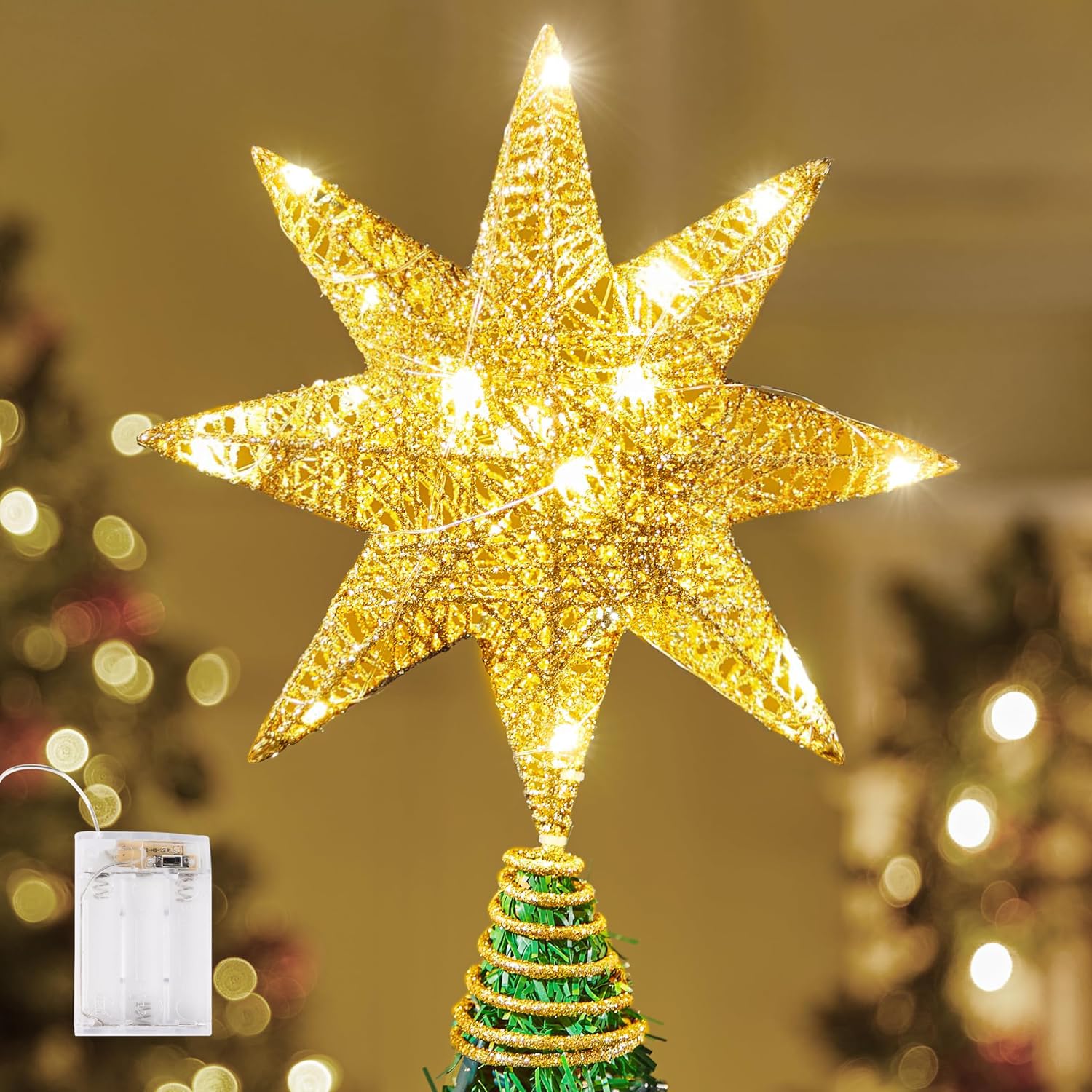 Puntale per Albero Di Natale a Forma Di Stella in PVC Illuminato