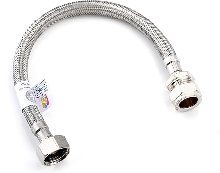 300mm WRAS Approved15mm Compression x 1/2" |7 Lengths| Flexi Pipe Connector, BSP Fitting, 304 Stainless Steel, Rust & Lead-Free Flexible Hose for Kitchen & Bathroom