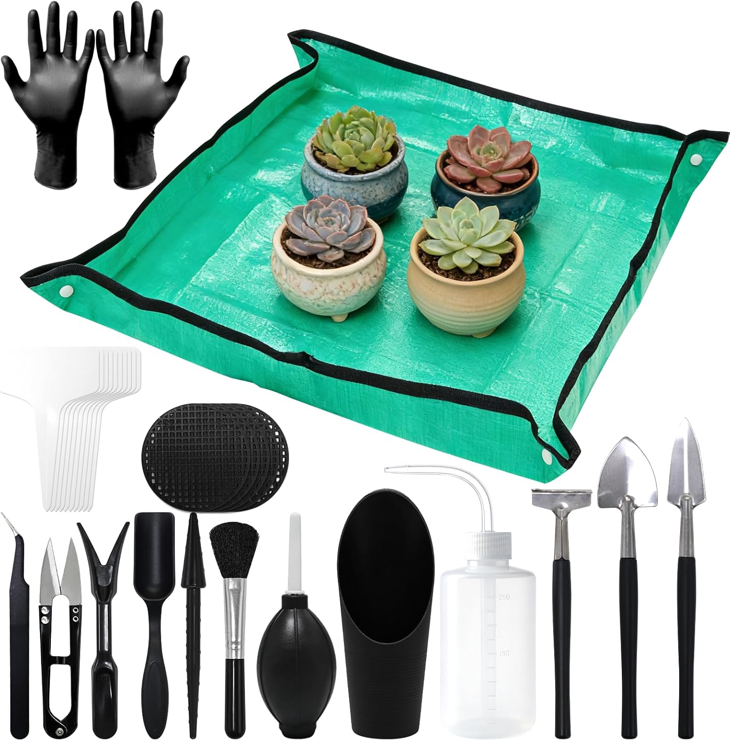 30PCS Mini Succulent Gardening Tools Set with 19.7" Waterproof Repotting Mat, Complete Indoor Plant Care Kit for Transplanting, Potting, Bonsai, Cactus, Houseplant & Fairy Garden