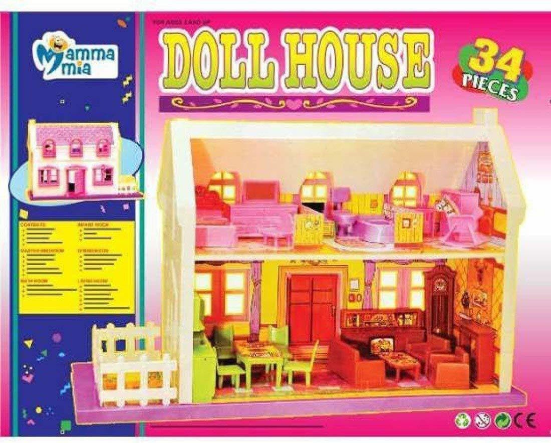 Deluxe Plastic Dollhouse Playset - 34 Pieces, Multicolor - Fun Educational Toy for Kids|-image-1