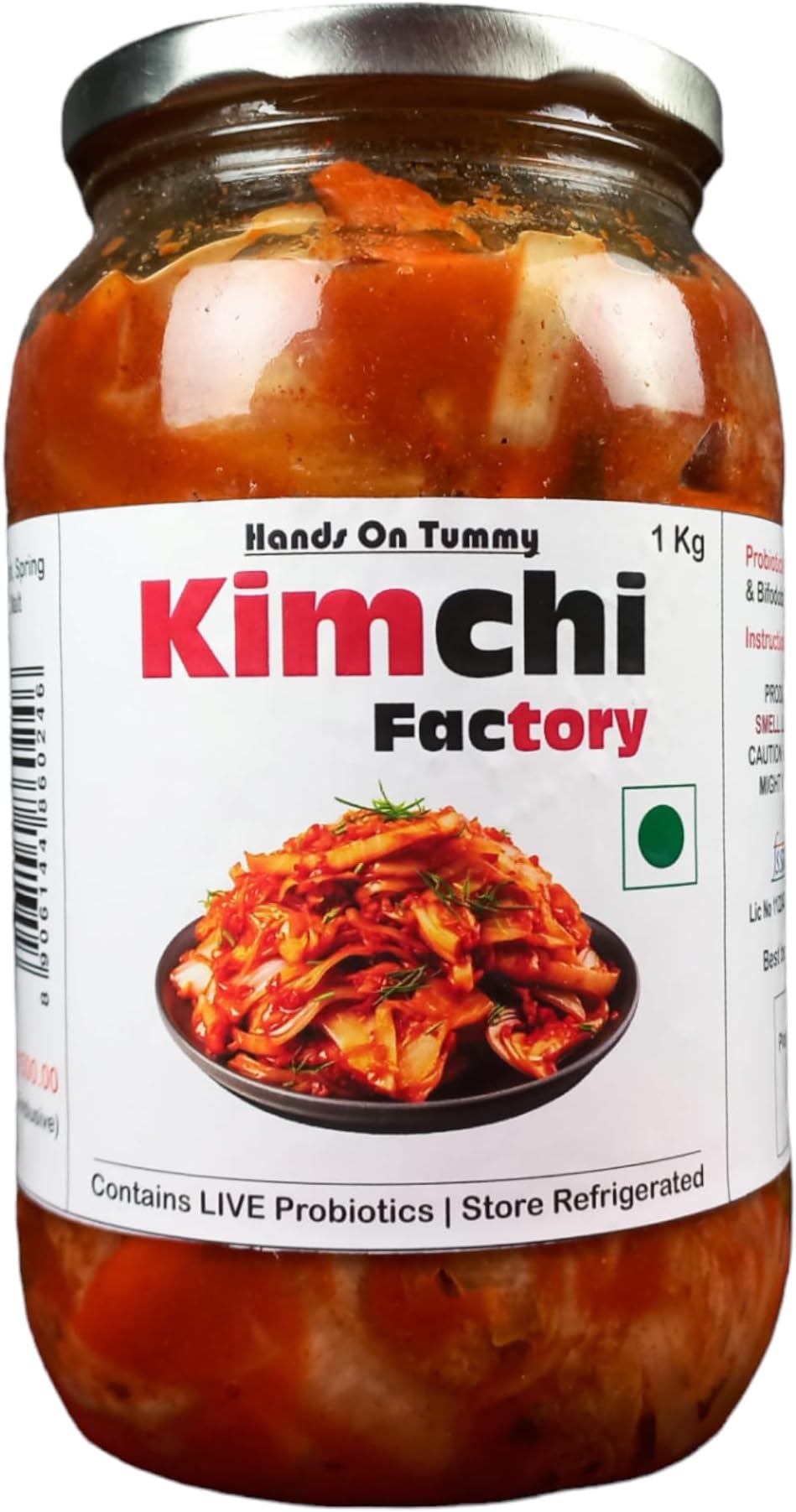 HANDS ON TUMMY Kimchi Factory - Red Kimchi - Spicy Korean (Probiotic + Prebiotic) Pickle For Gut Health - (1 Kg)
